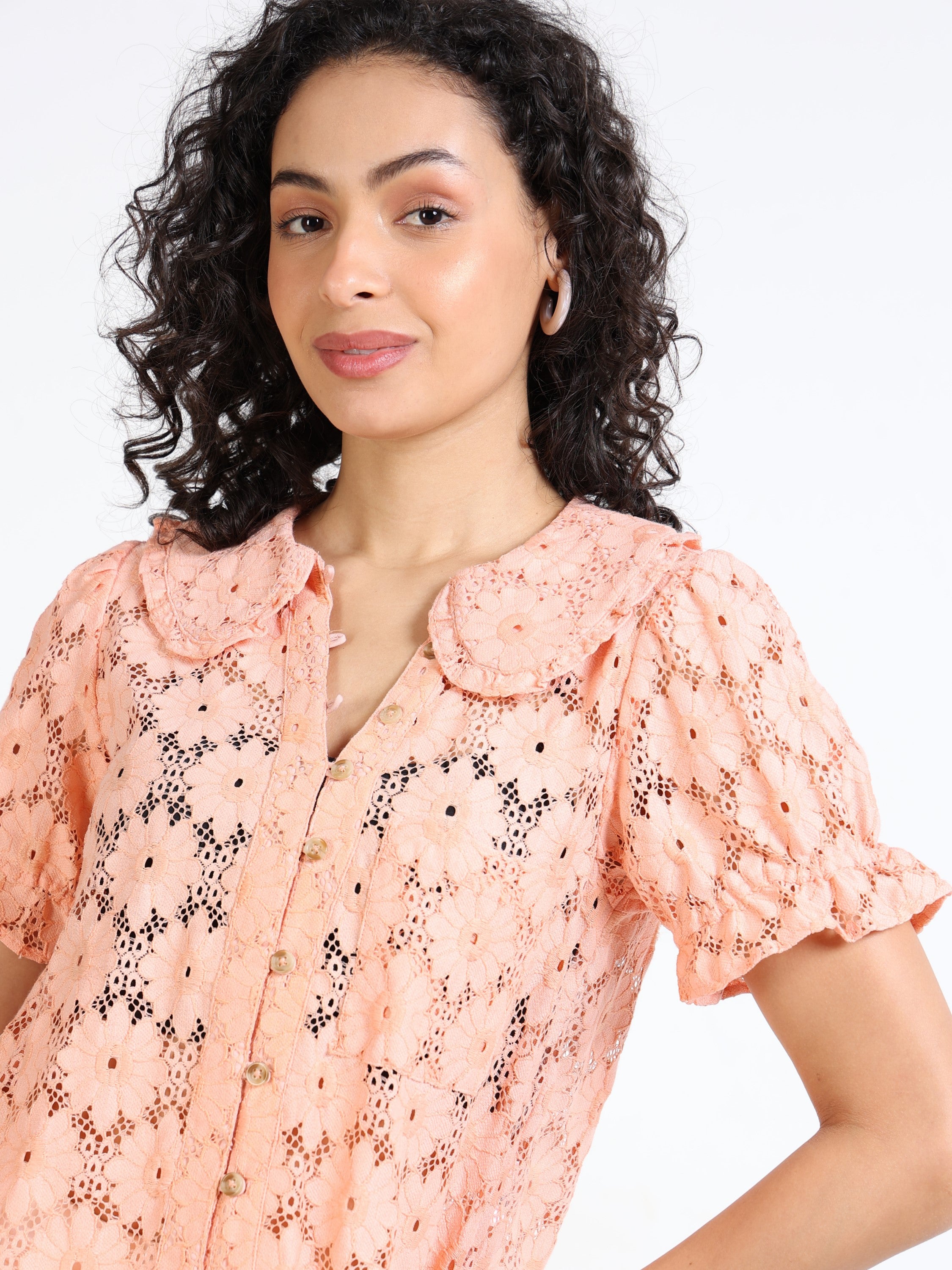 Women Orange Embroidery Shirt