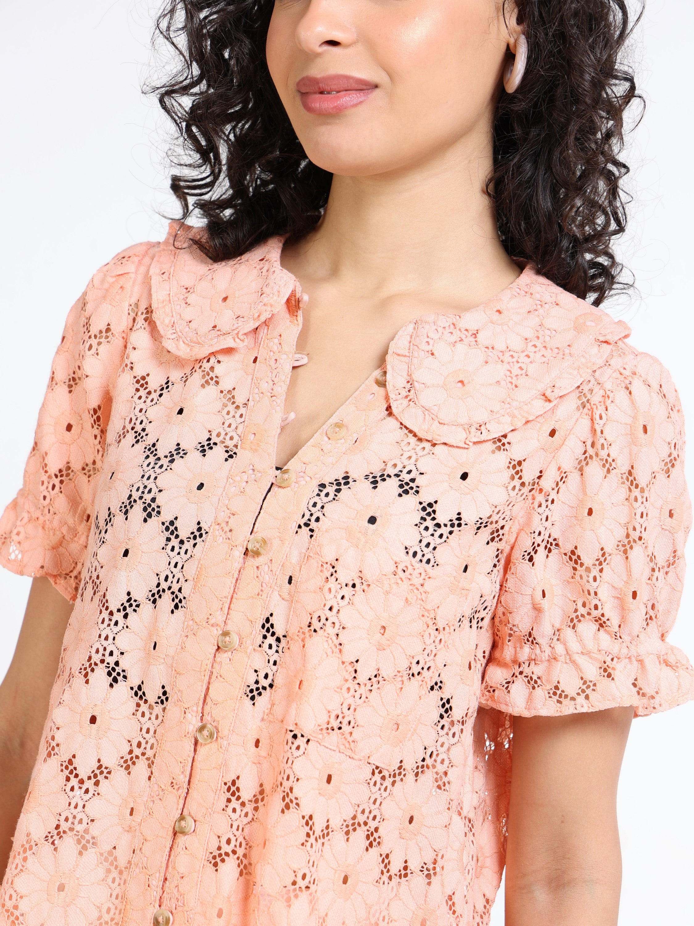 Women Orange Embroidery Shirt