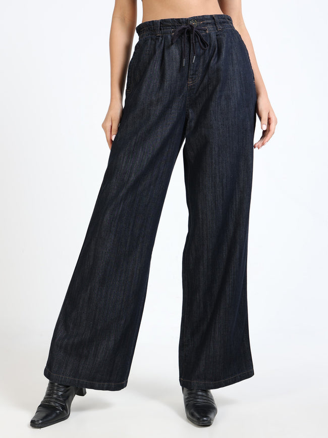 Women Blue Denim Flared Pants