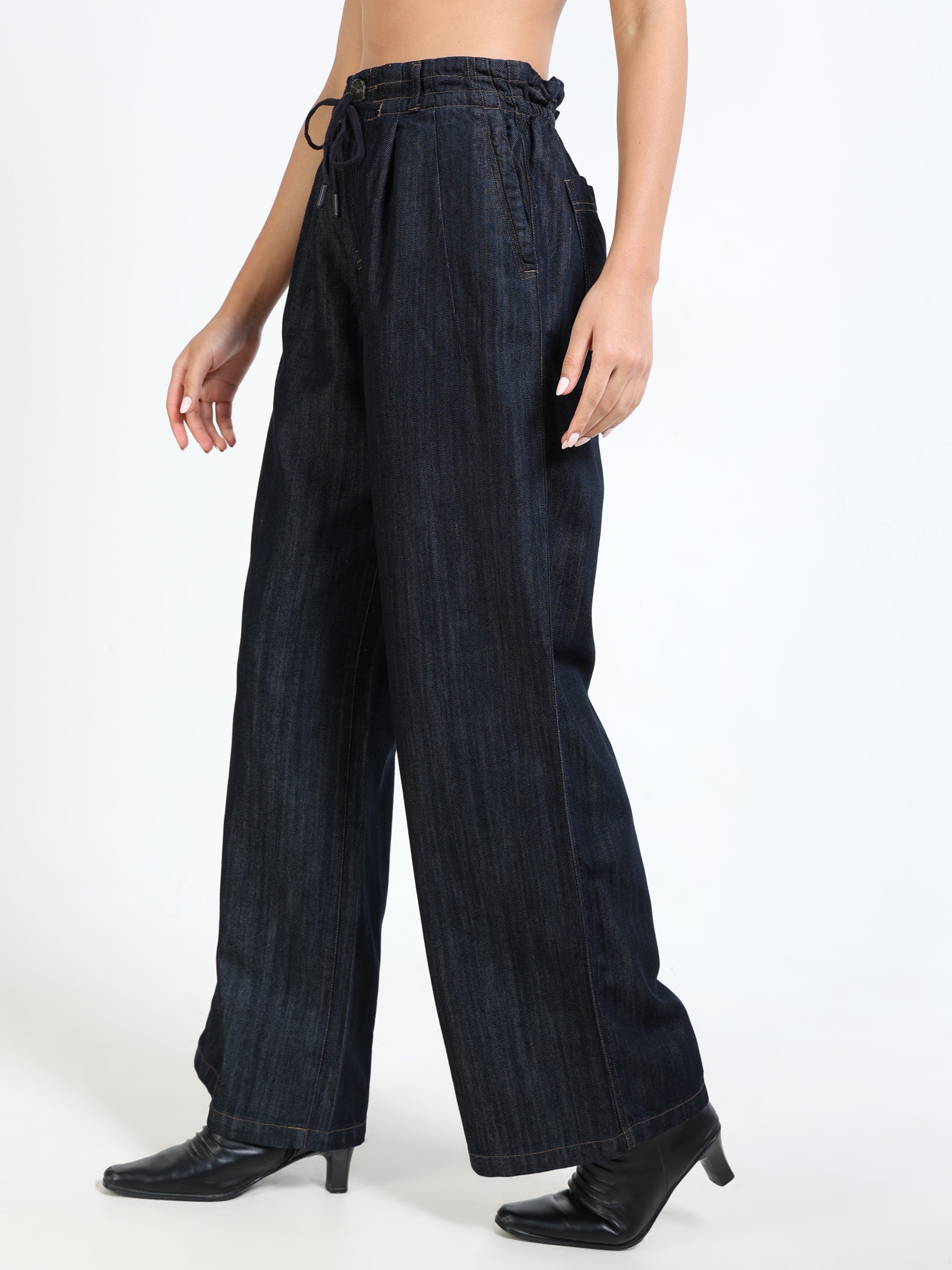 Women Blue Denim Flared Pants