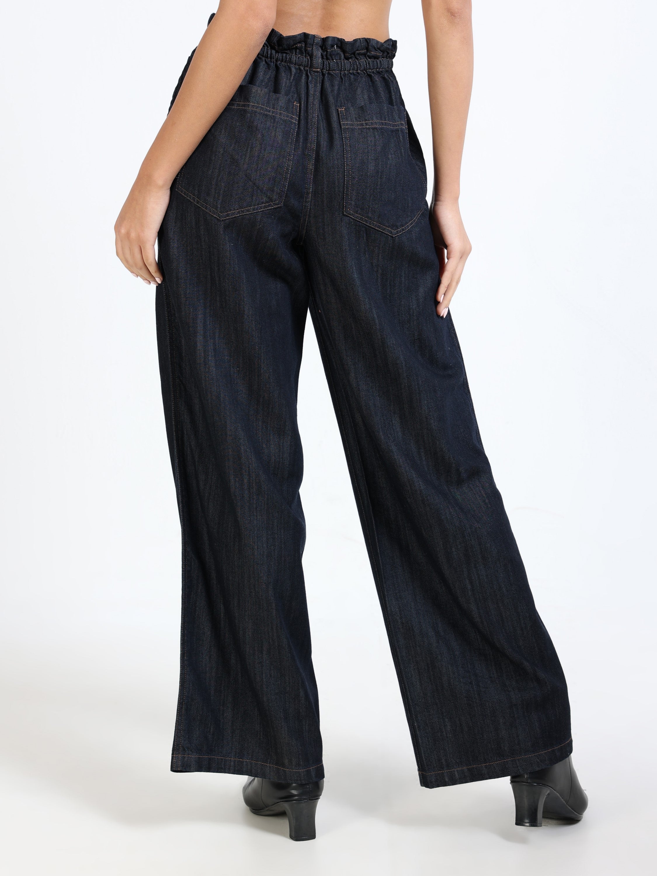 Women Blue Denim Flared Pants