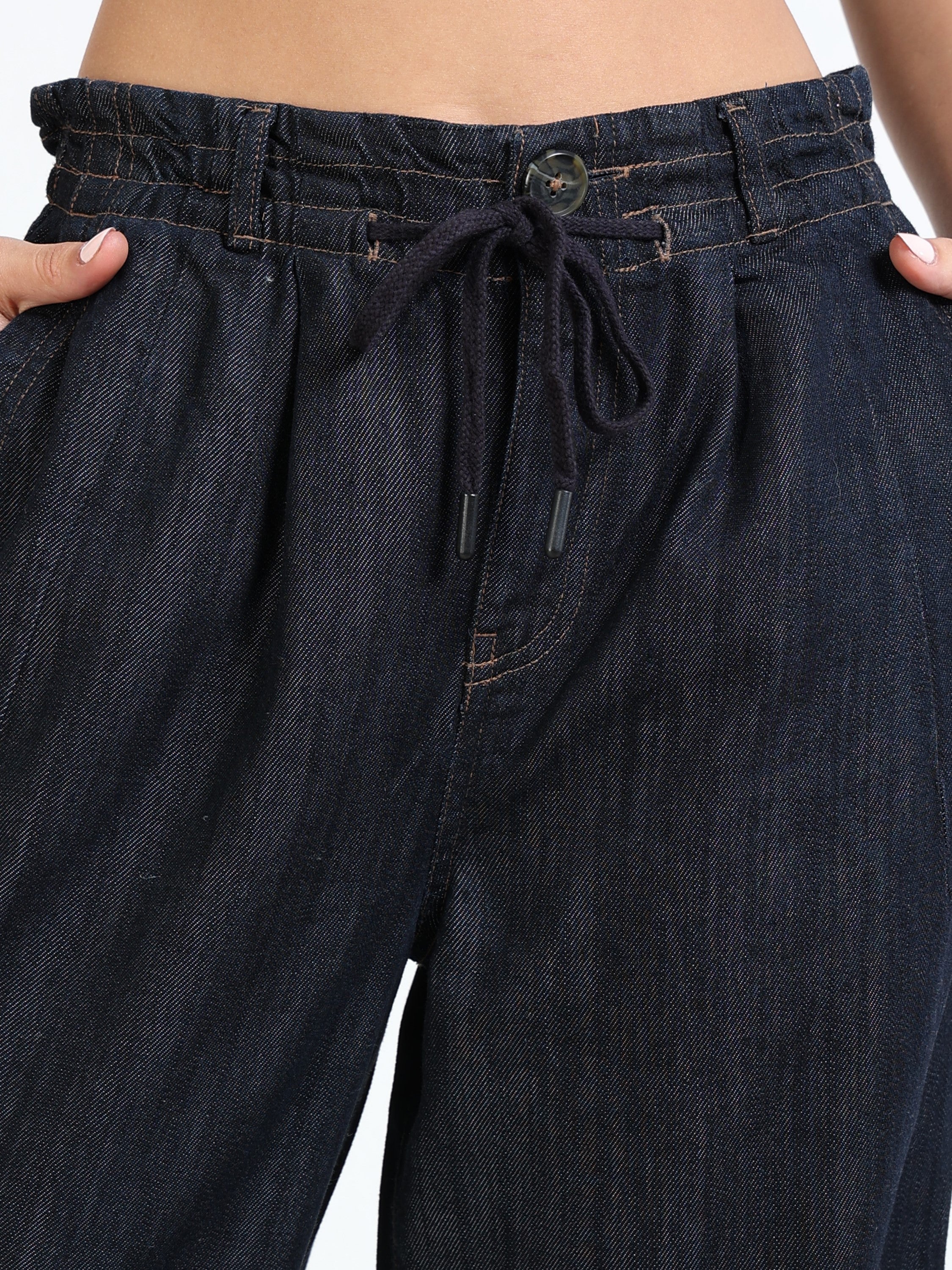 Women Blue Denim Flared Pants