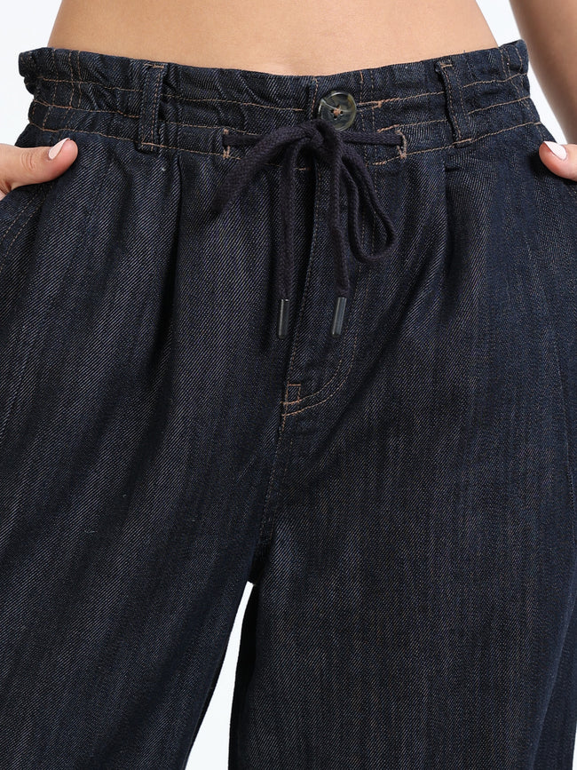 Women Blue Denim Flared Pants