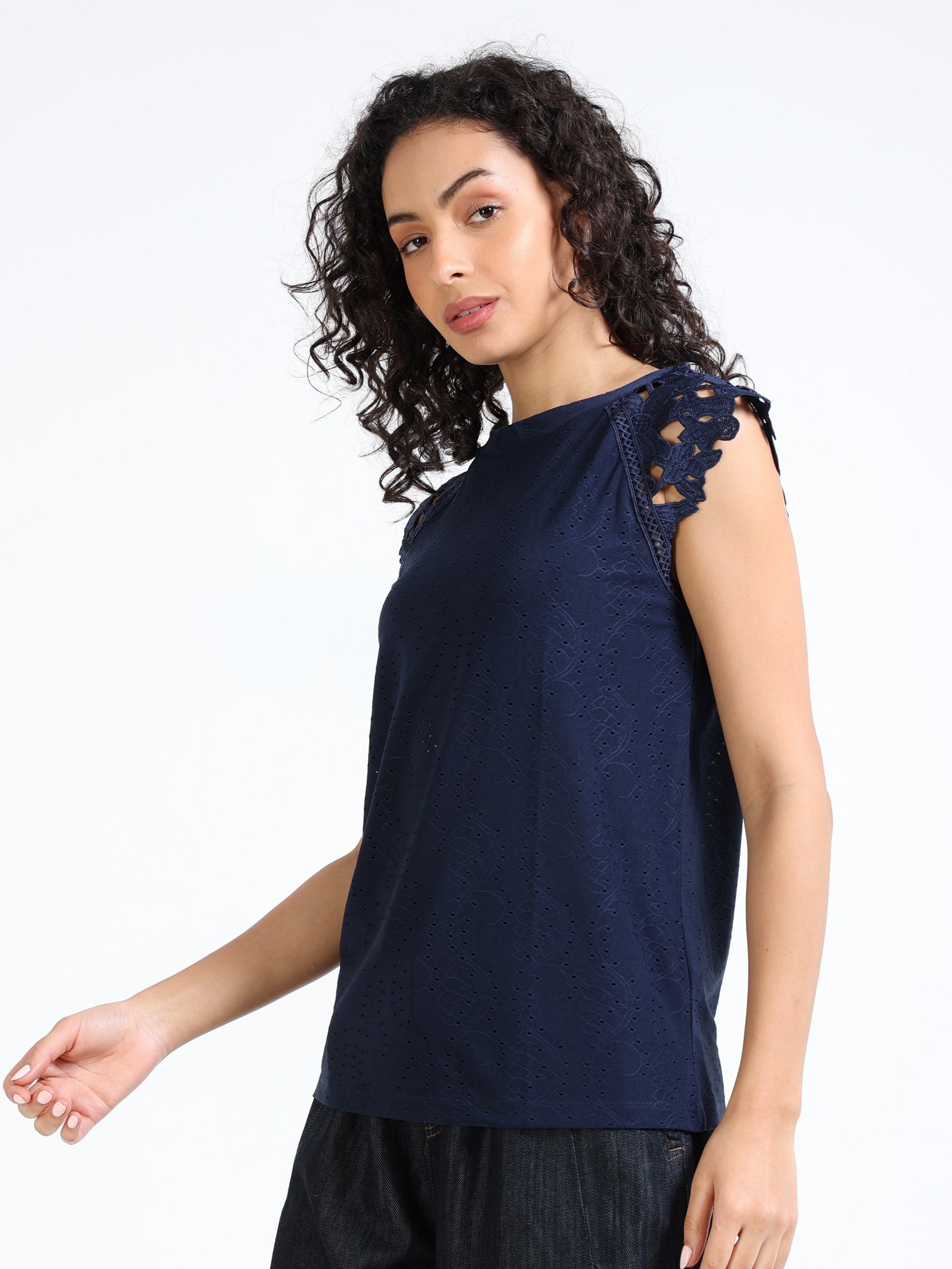 Women Navy Stylish Sleeve Top