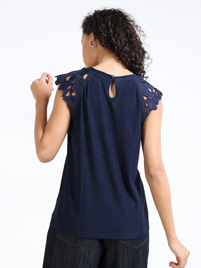Women Navy Stylish Sleeve Top
