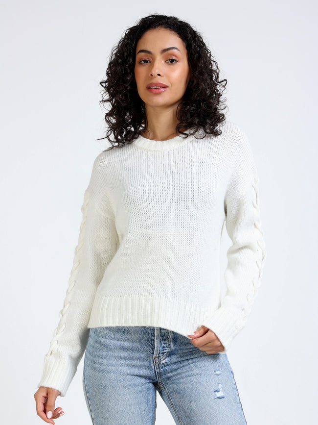 Women White Knit Pullover