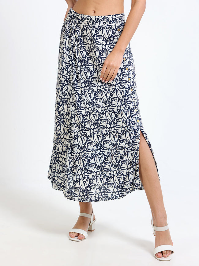 Women Navy Printed Straight Skirt