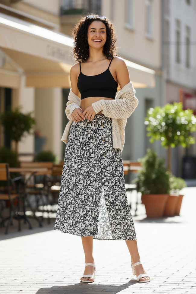 Women Navy Printed Straight Skirt