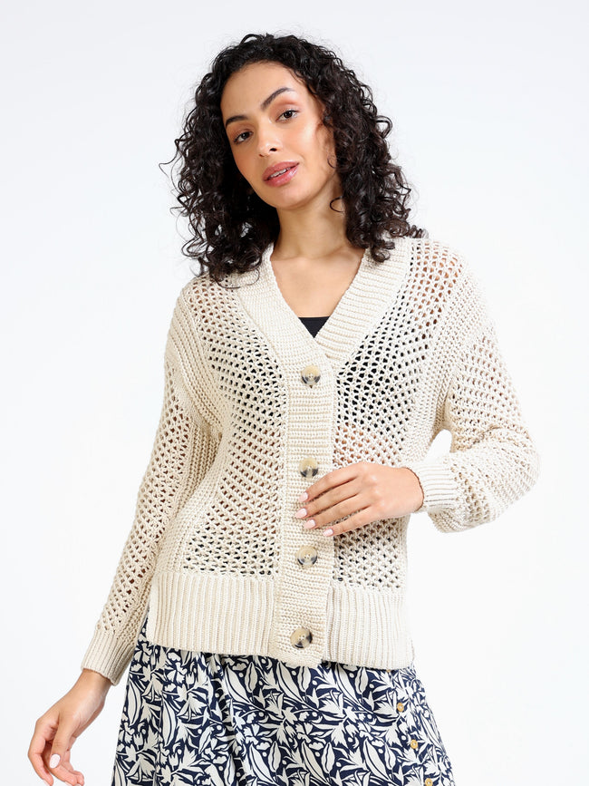 Women Cream Cable Knite Sweater