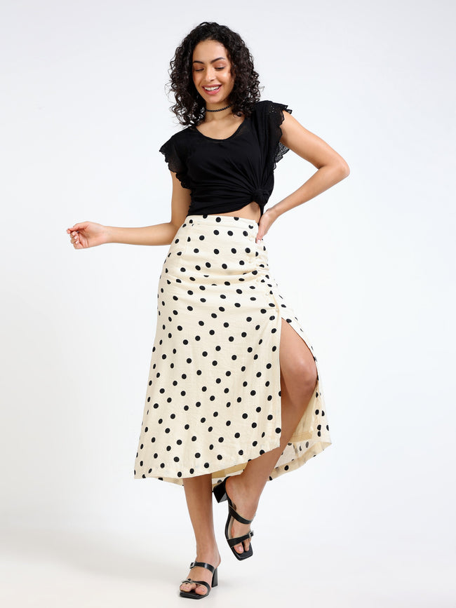 Women Polka Dot Skirt With Slit