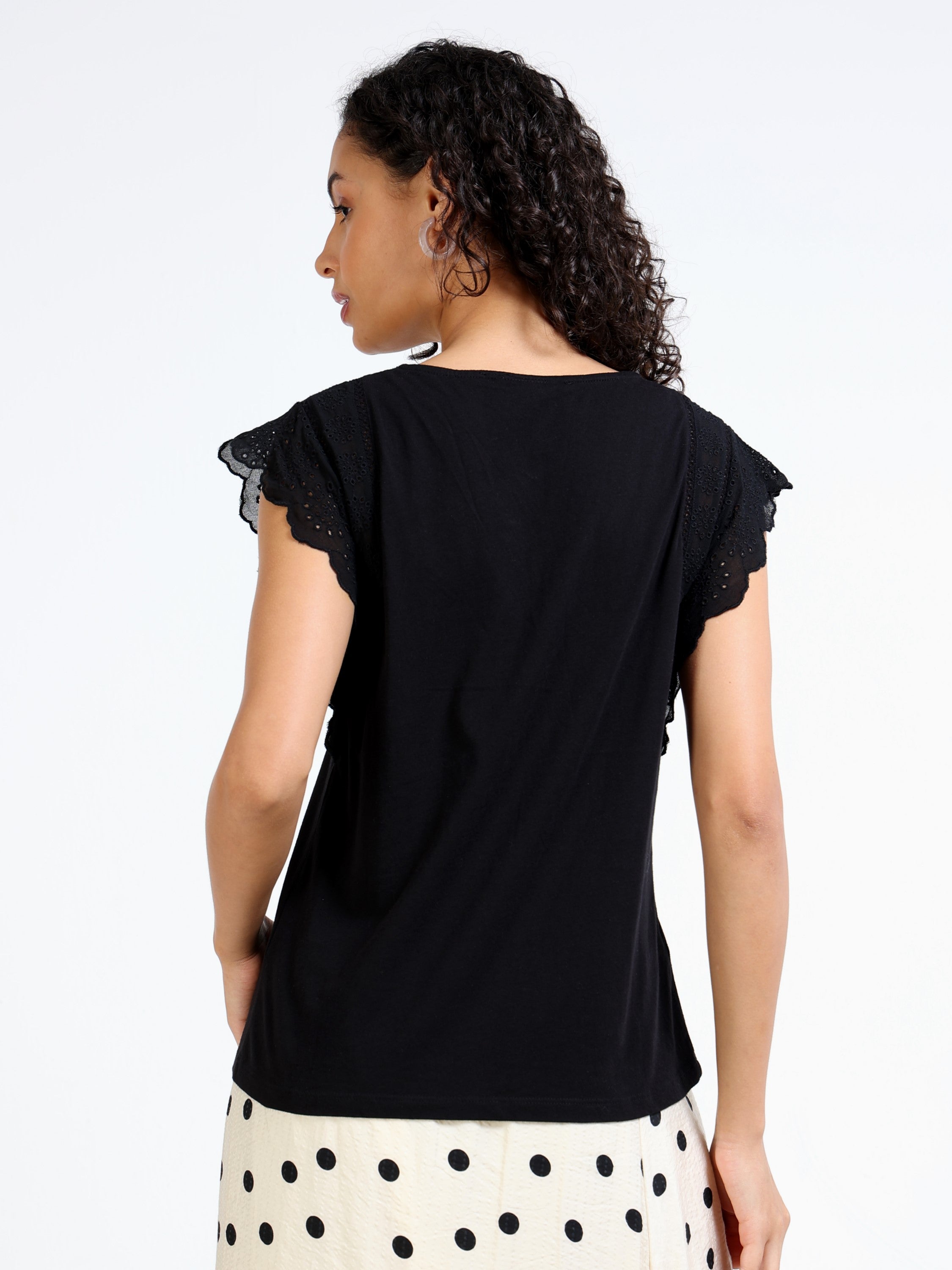 Women Black Shiffli Sleeved Top