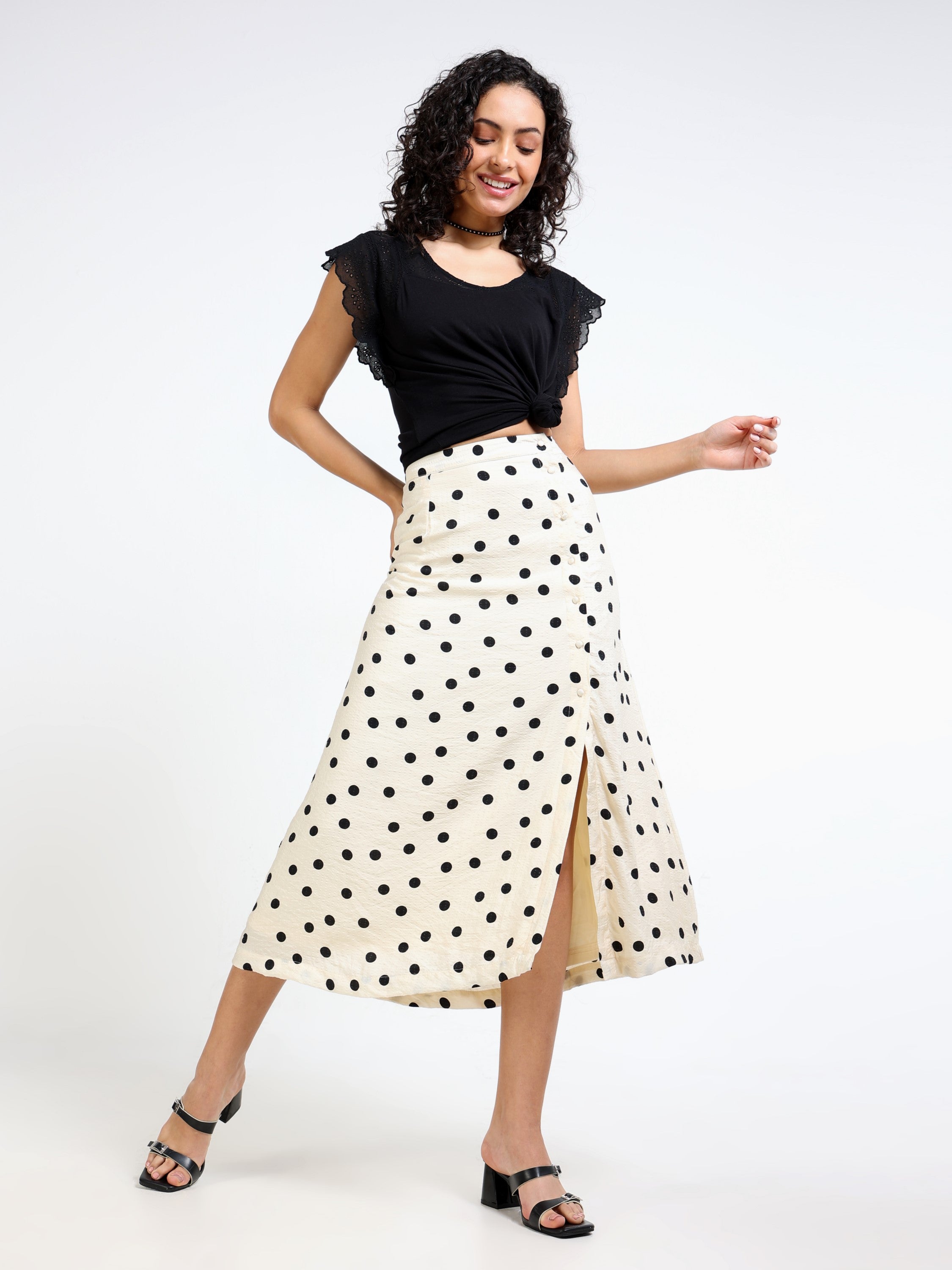 Women Black Shiffli Sleeved Top