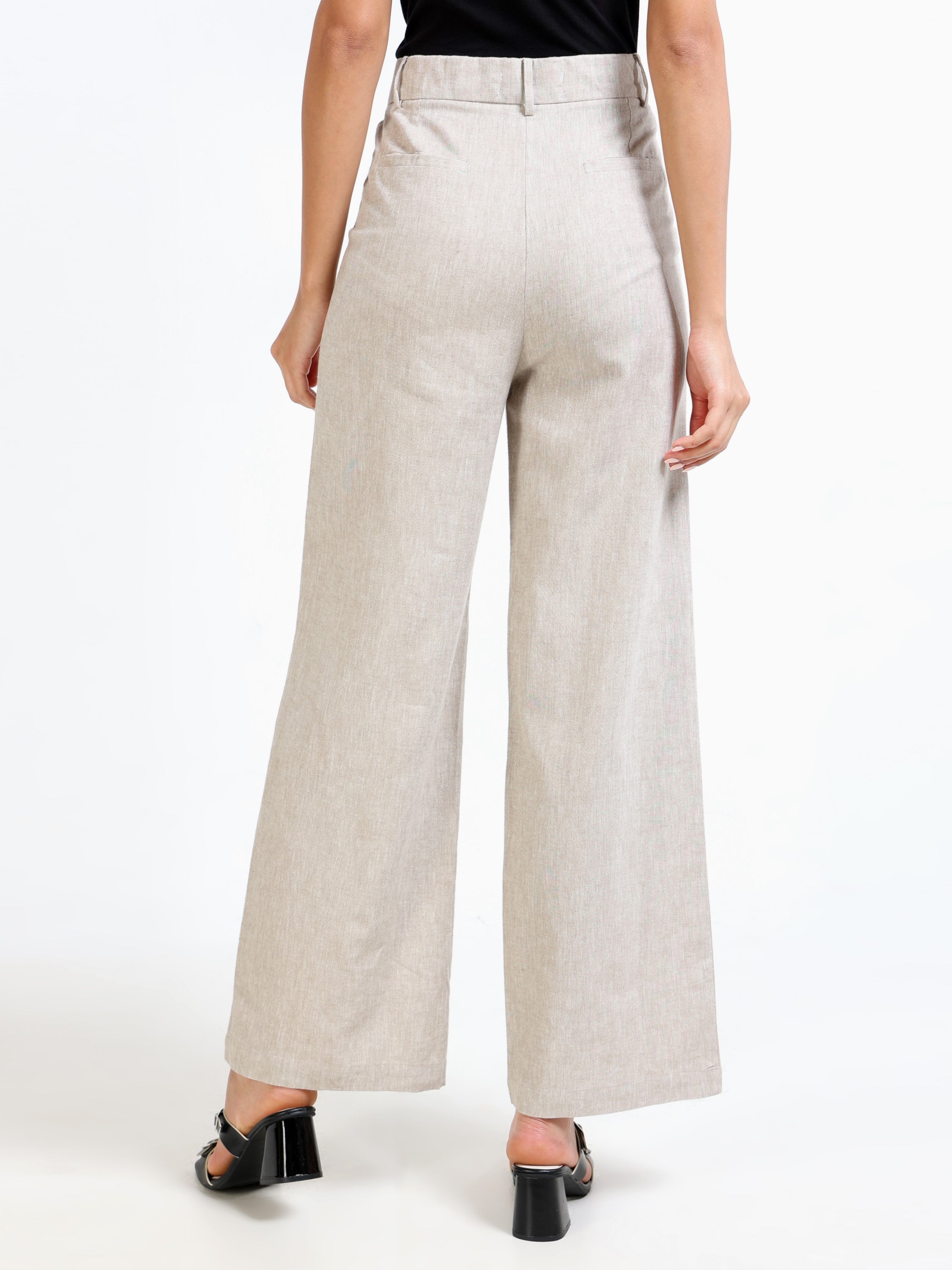 Women Beige Linen Blend Pants