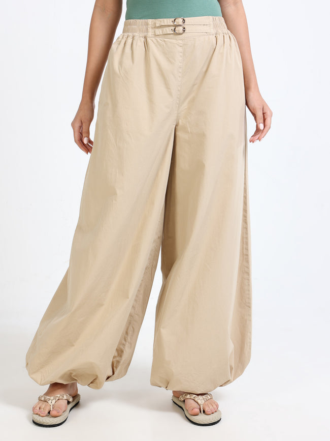 Women Beige Balloon Fit Pants