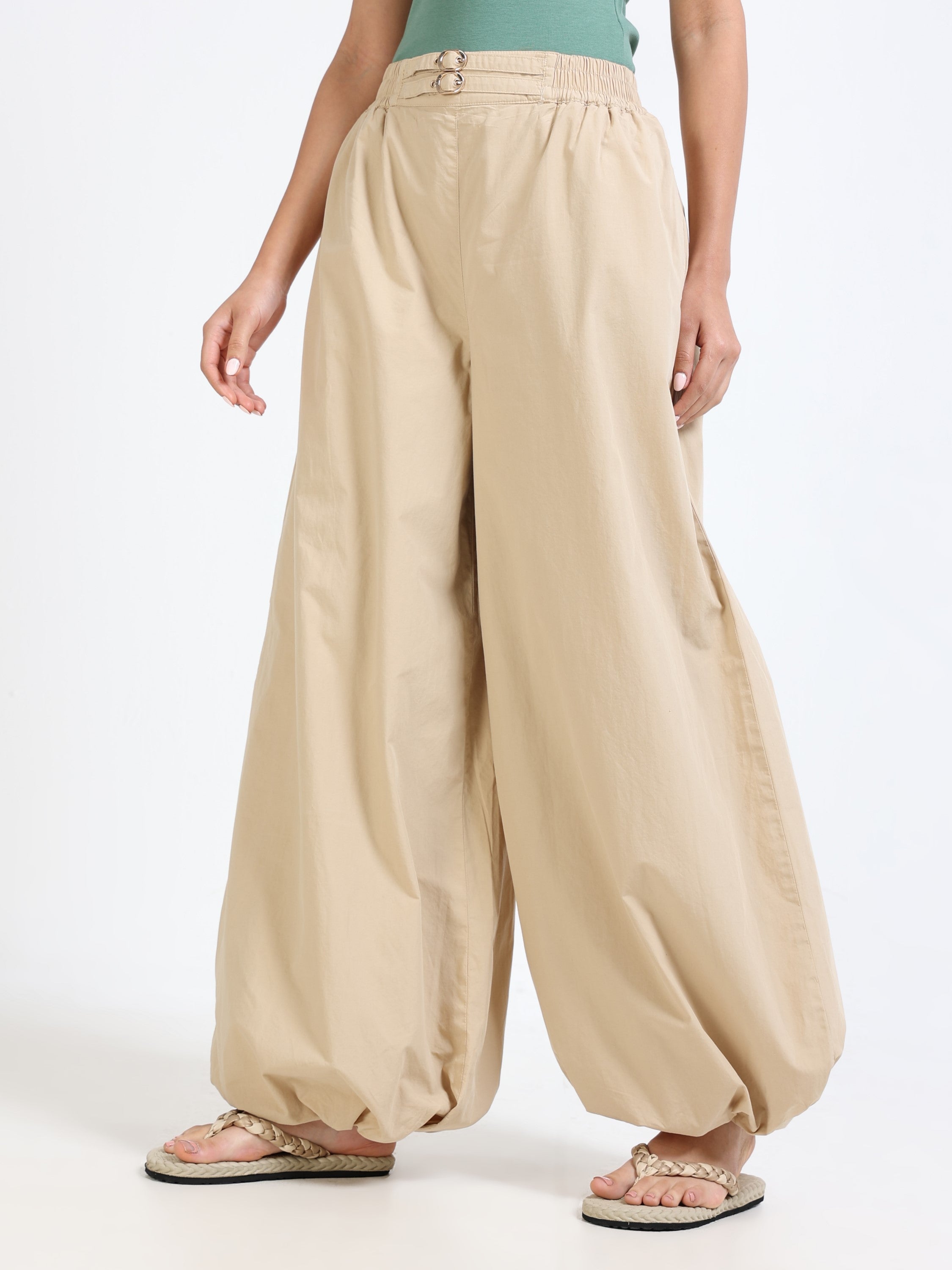 Women Beige Relaxed Fit Flared Pants