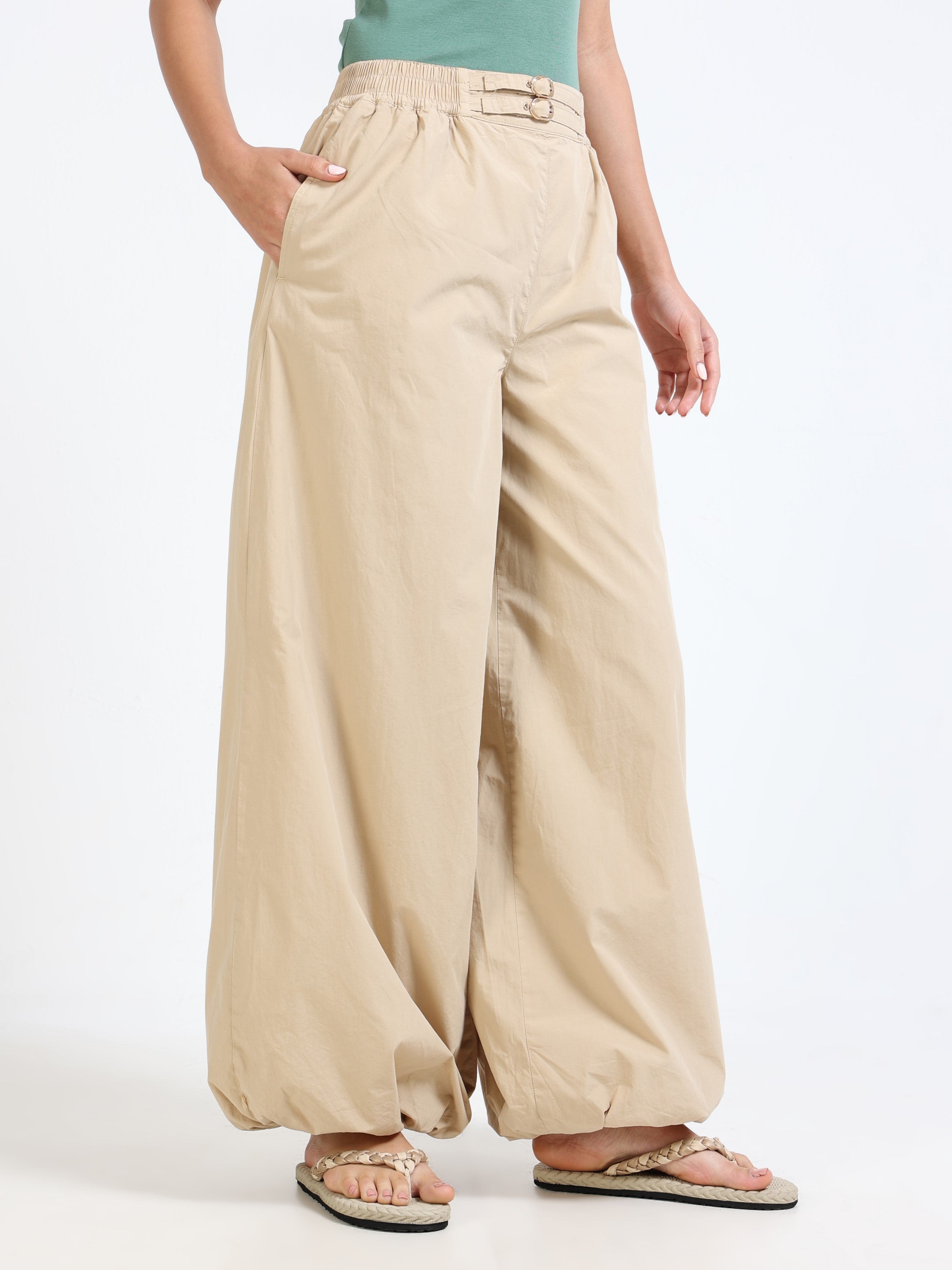 Women Beige Relaxed Fit Flared Pants