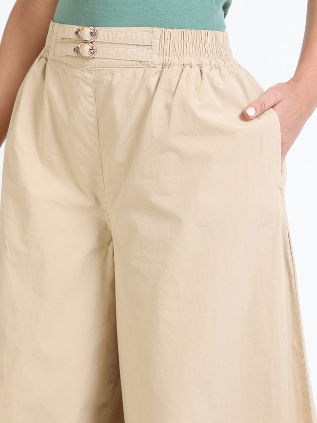 Women Beige Relaxed Fit Flared Pants