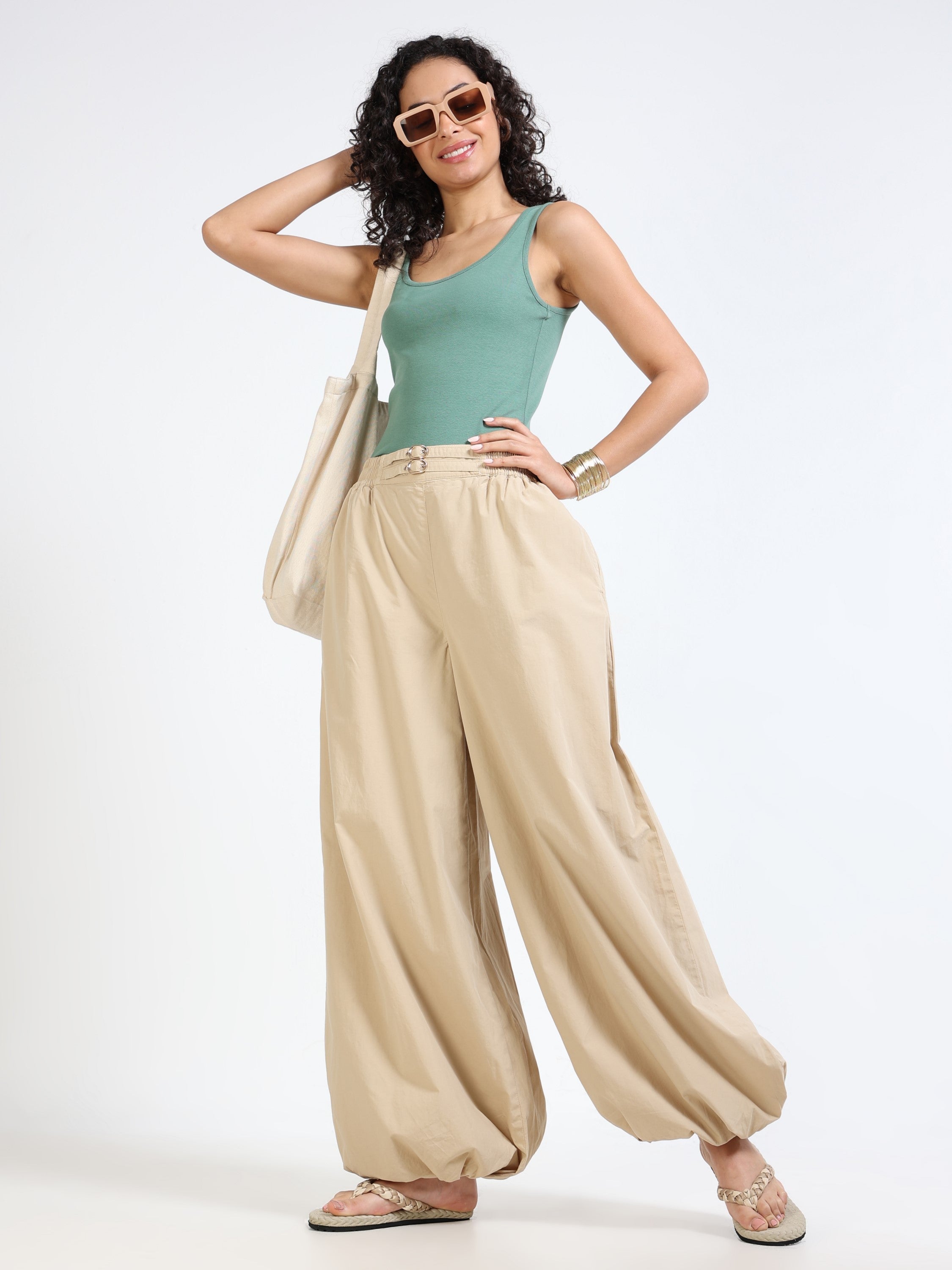 Women Beige Relaxed Fit Flared Pants