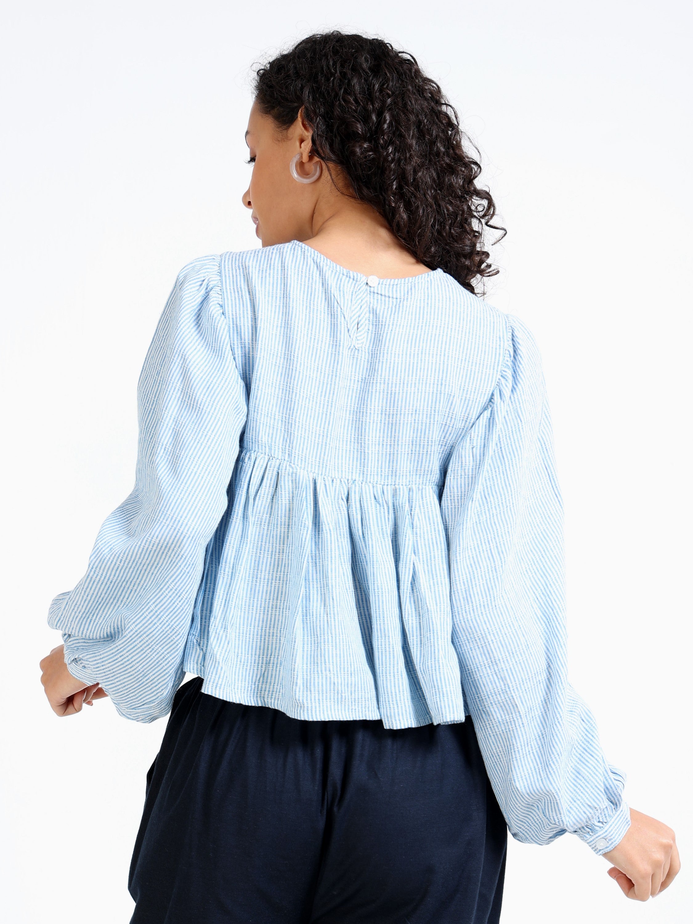 Women Blue Stripe Peplum Top