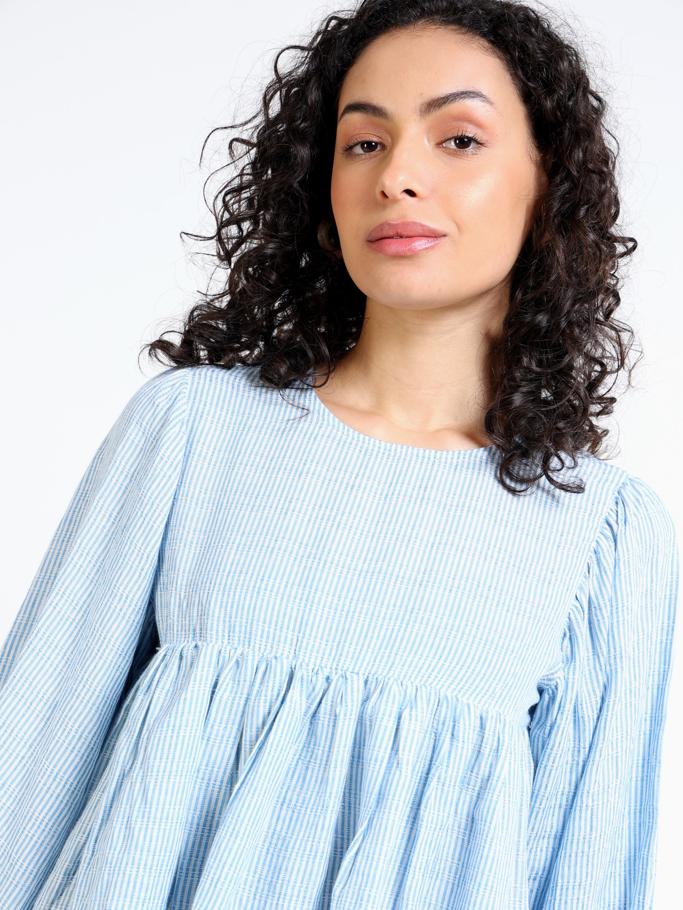 Women Blue Stripe Peplum Top