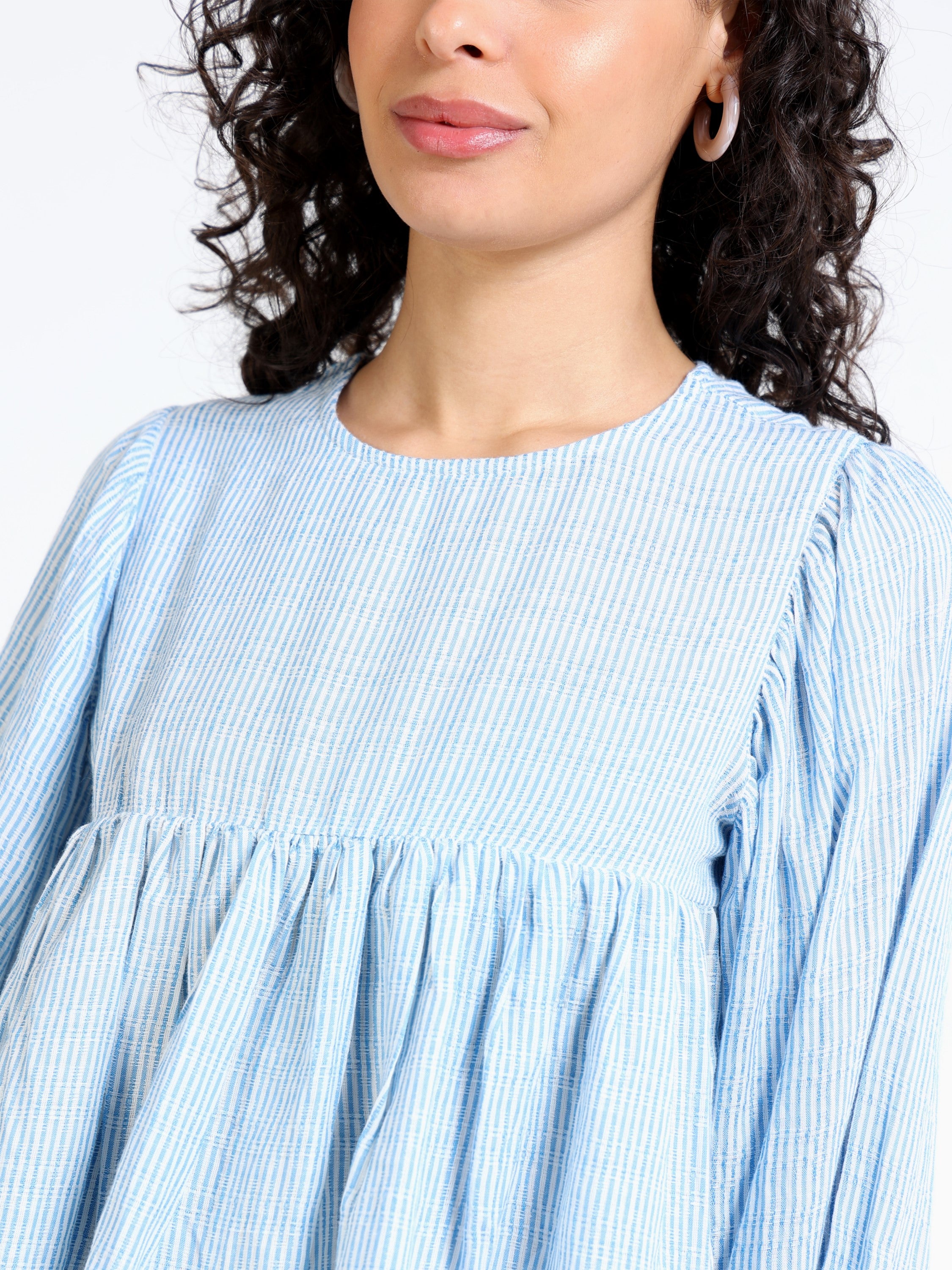 Women Blue Stripe Peplum Top