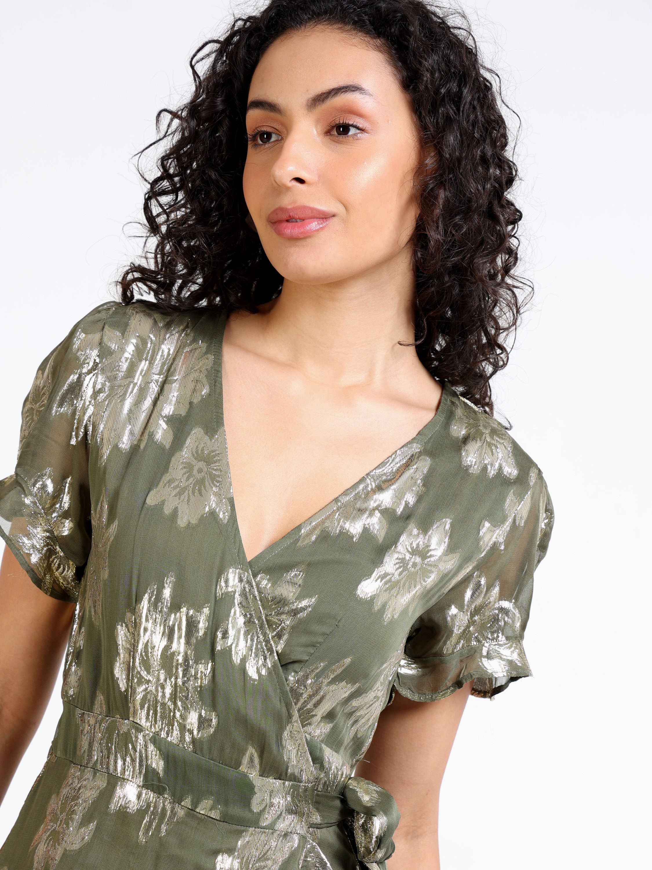 Women Green Foil Printed Fit & Flare Dress