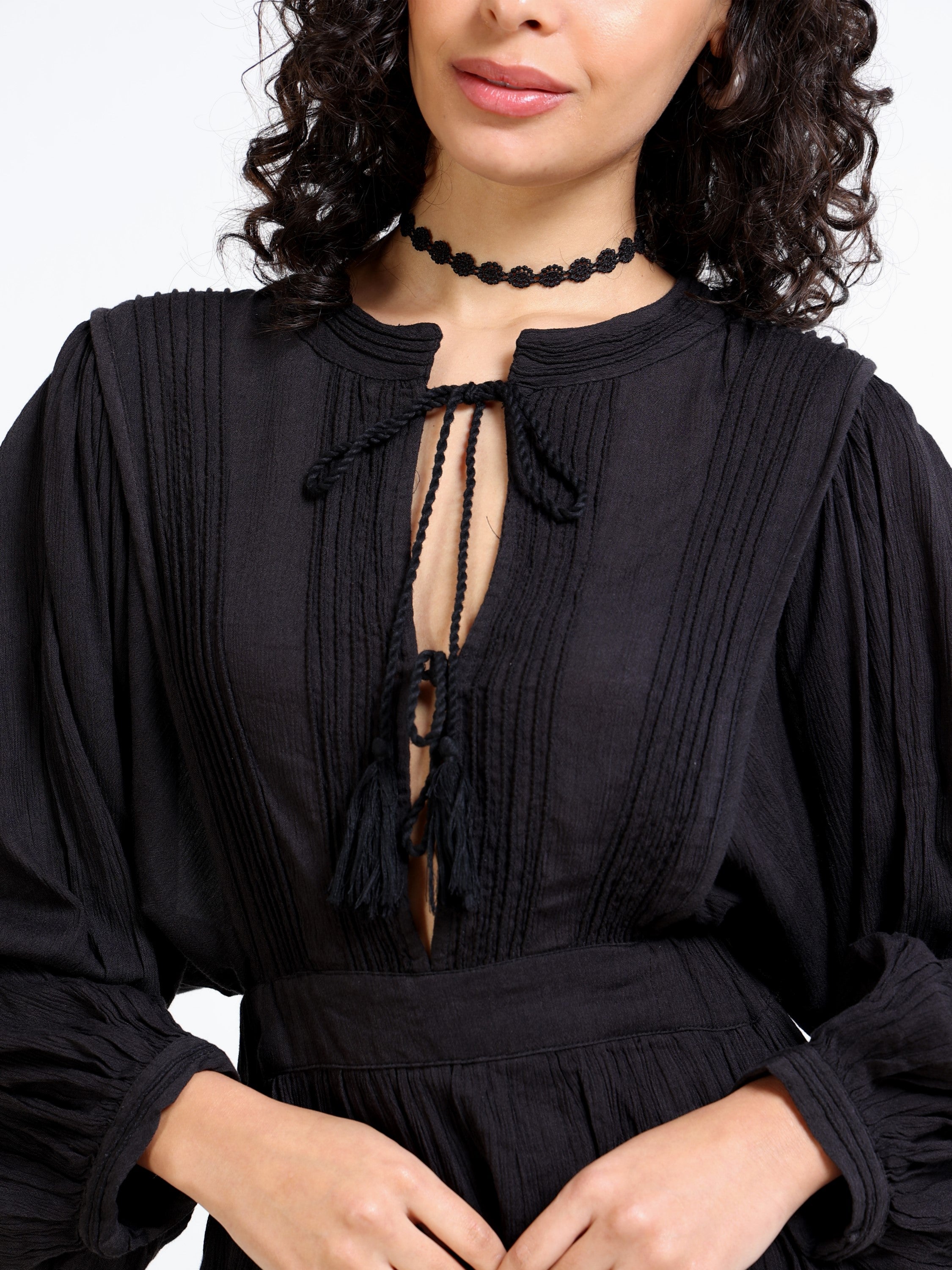 Women Black Fit & Flare Dress with Elasitcated Waist
