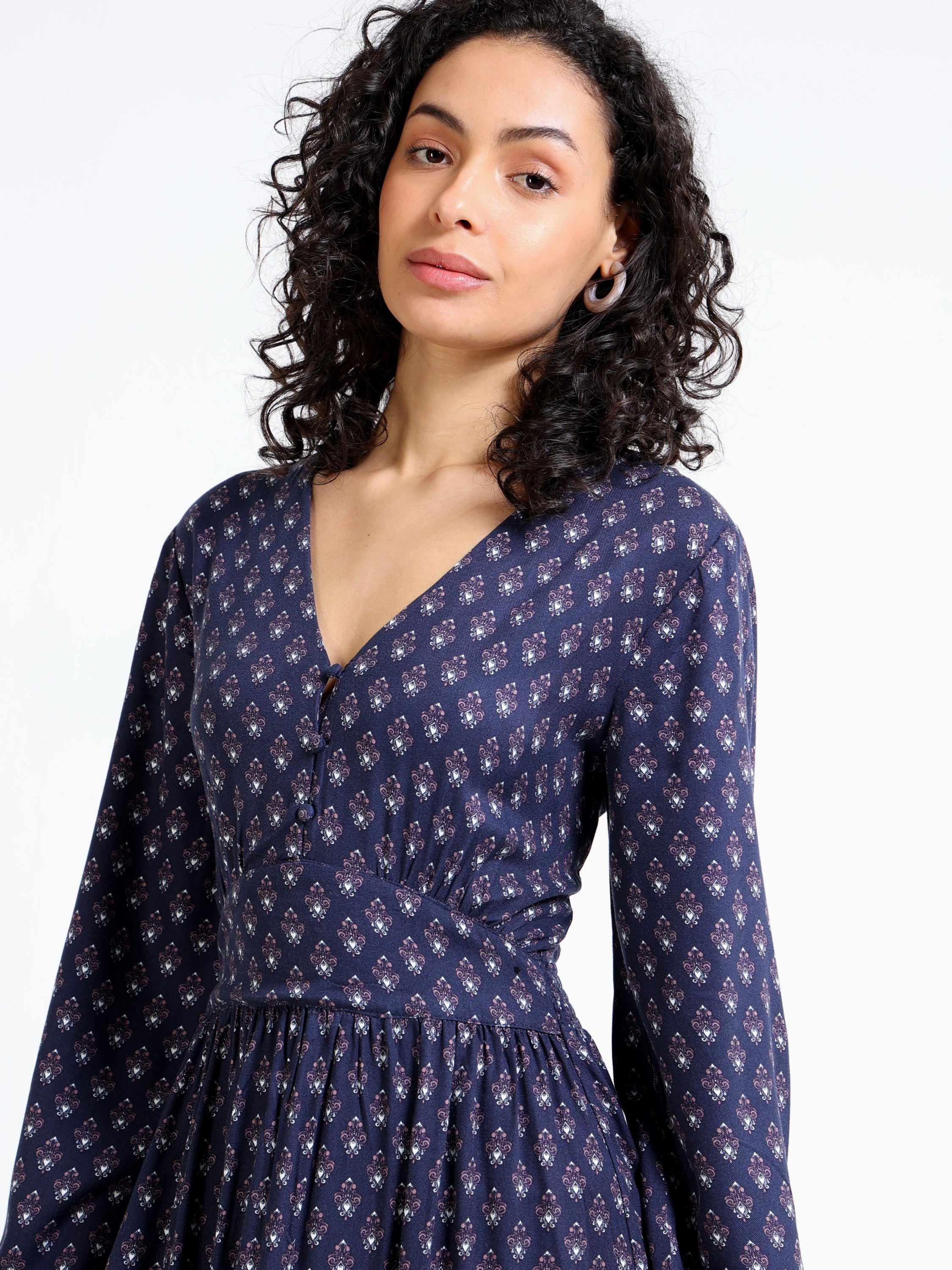 Women Blue Printed A-Line Maxi Dress