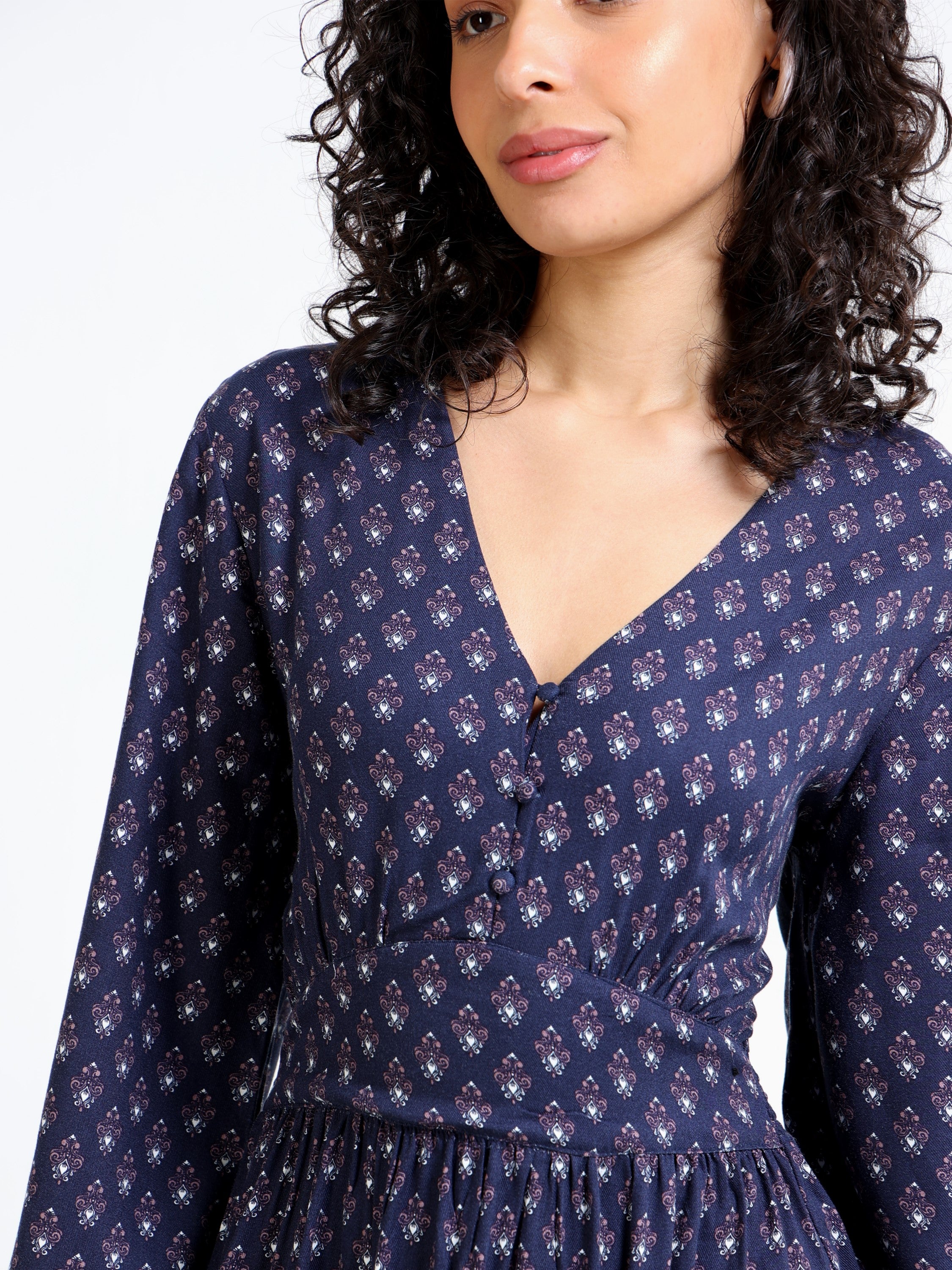Women Blue Printed A-Line Maxi Dress