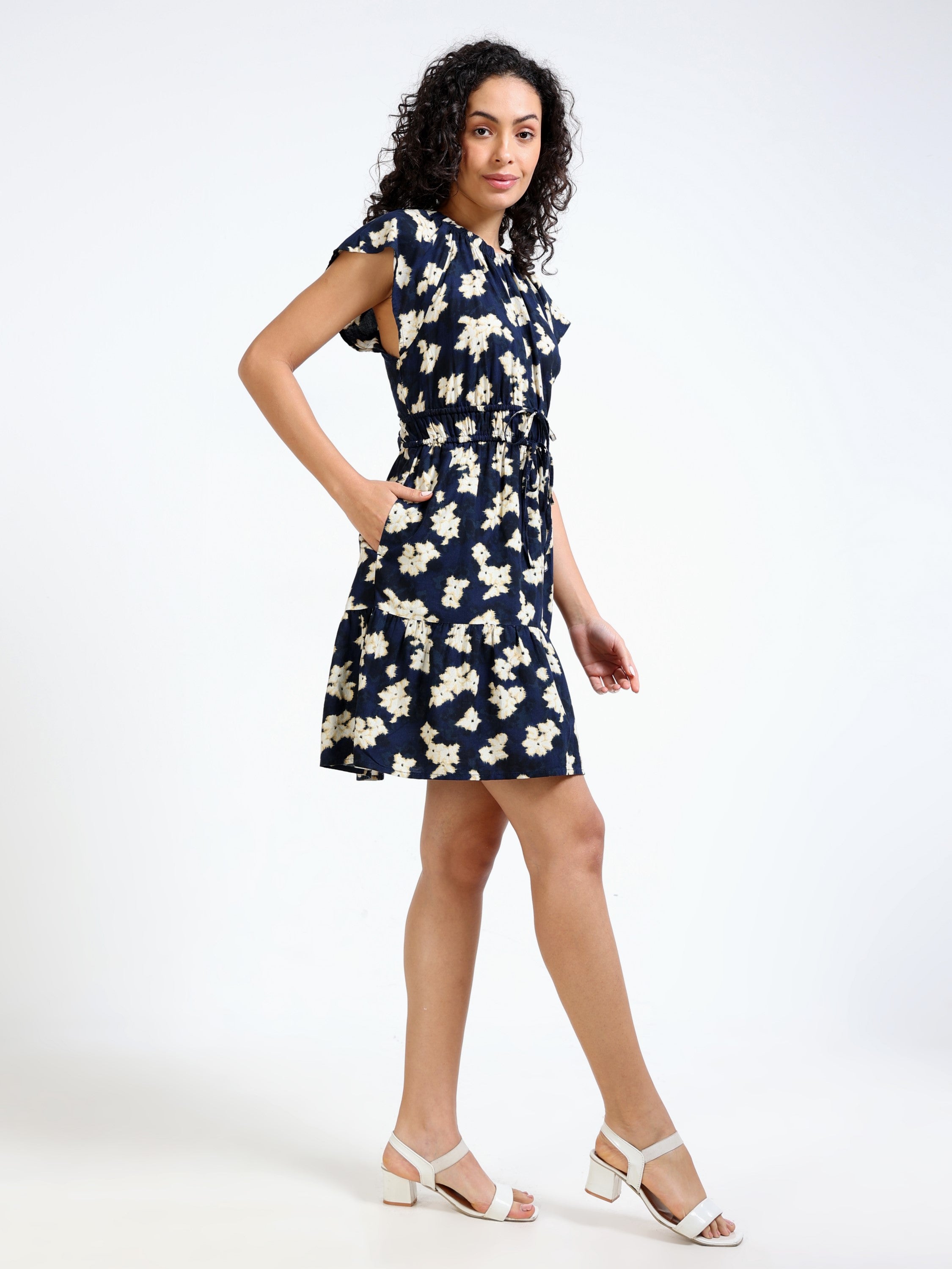 Women Black Printed Fit & Flare Dress