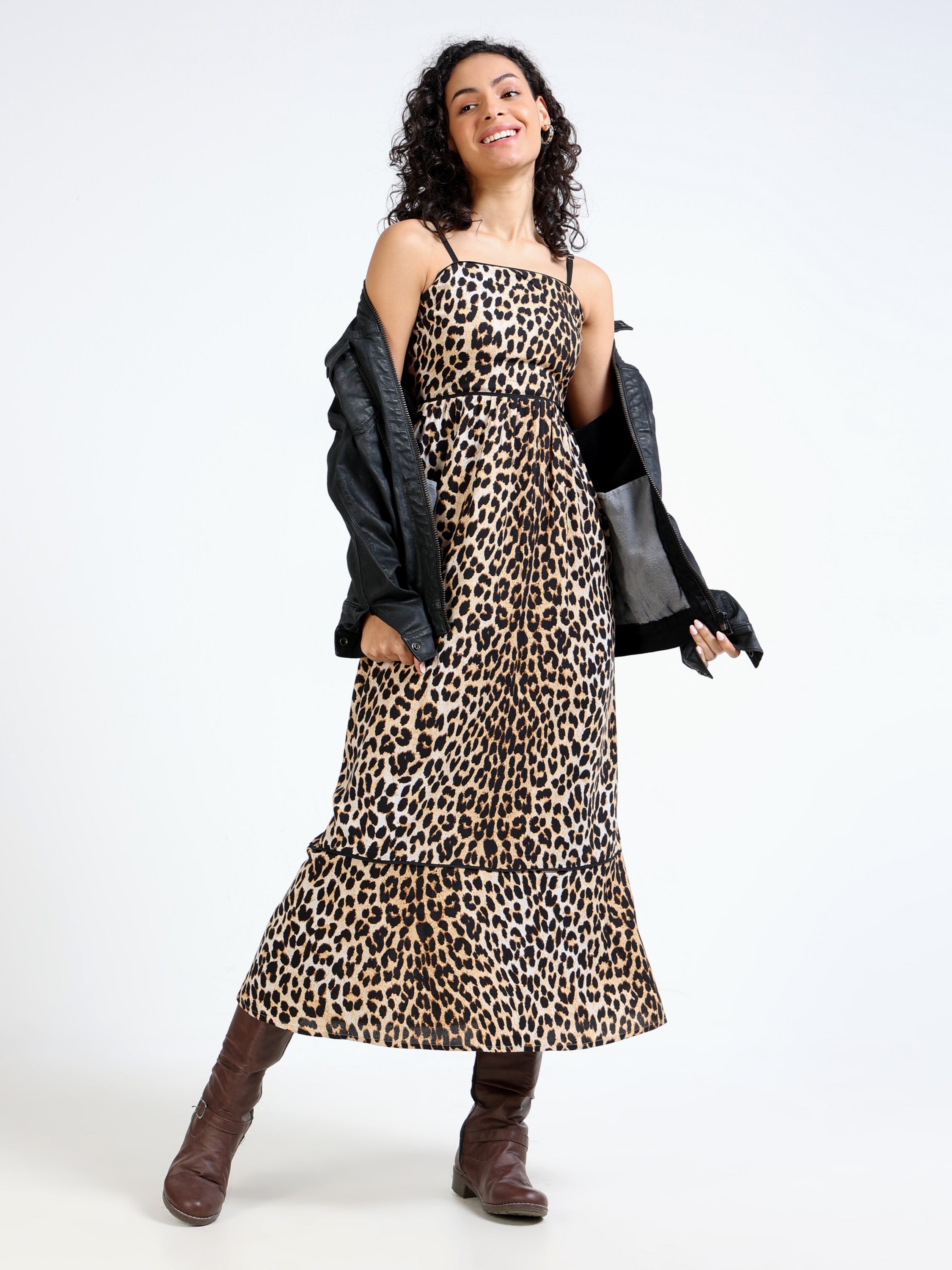 Women Leapord Print Maxi Dress