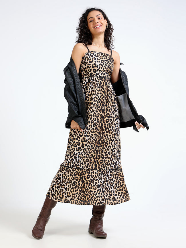 Women Leapord Print Maxi Dress