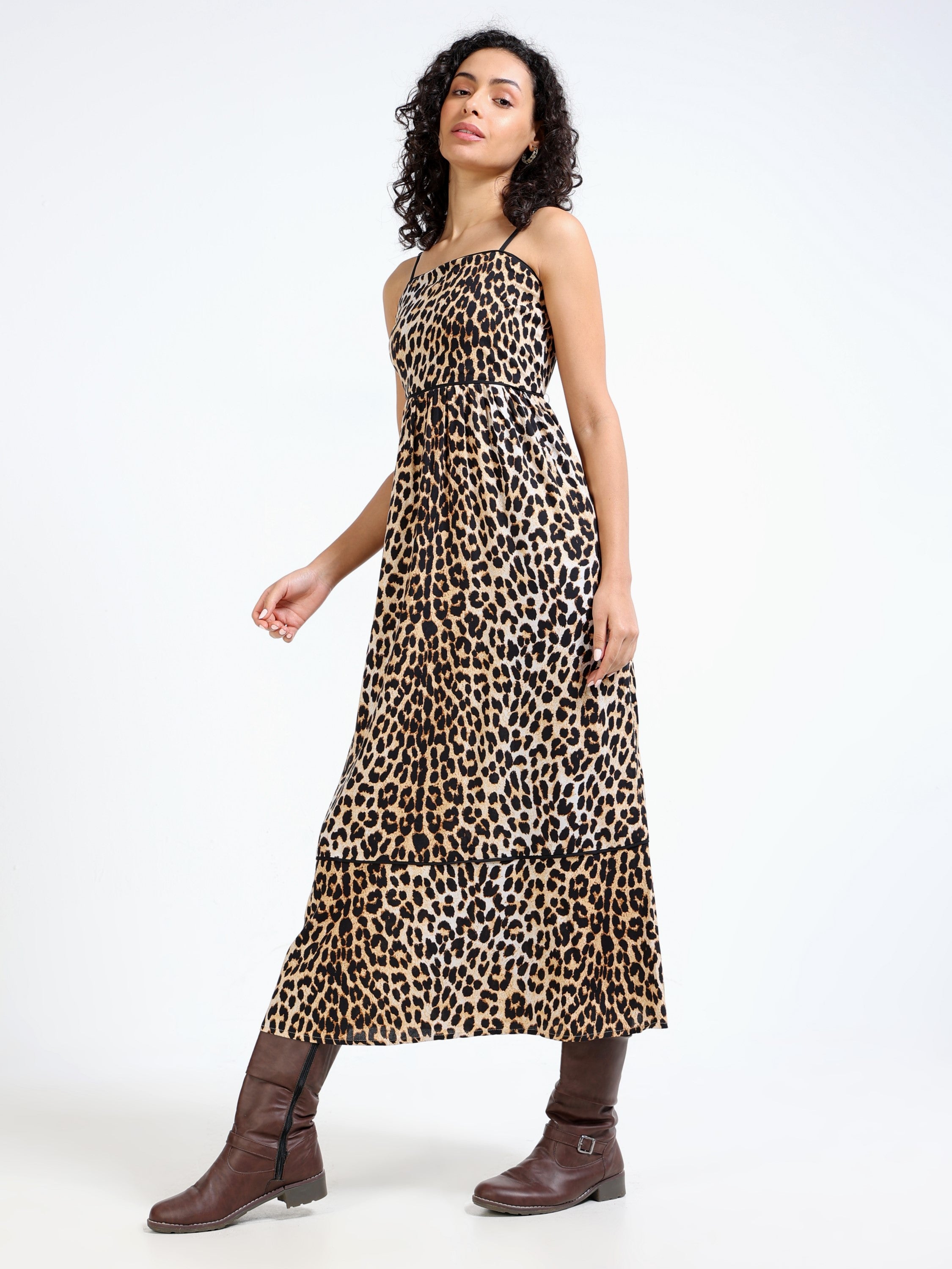 Women Leapord Print Maxi Dress