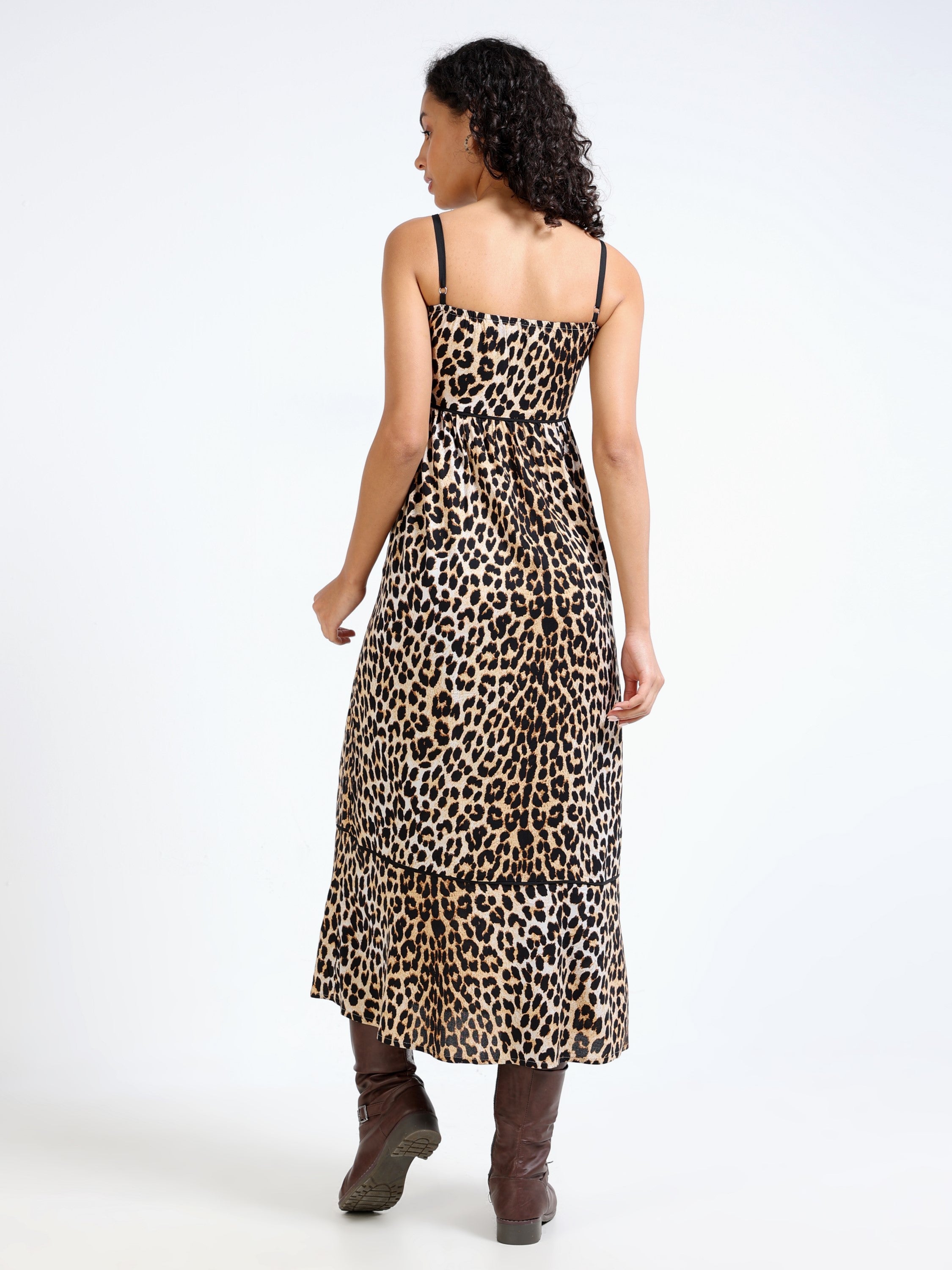 Women Leapord Print Maxi Dress
