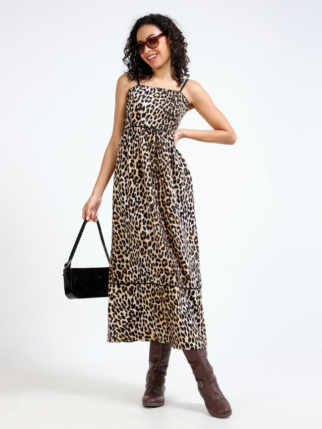 Women Leapord Print Maxi Dress
