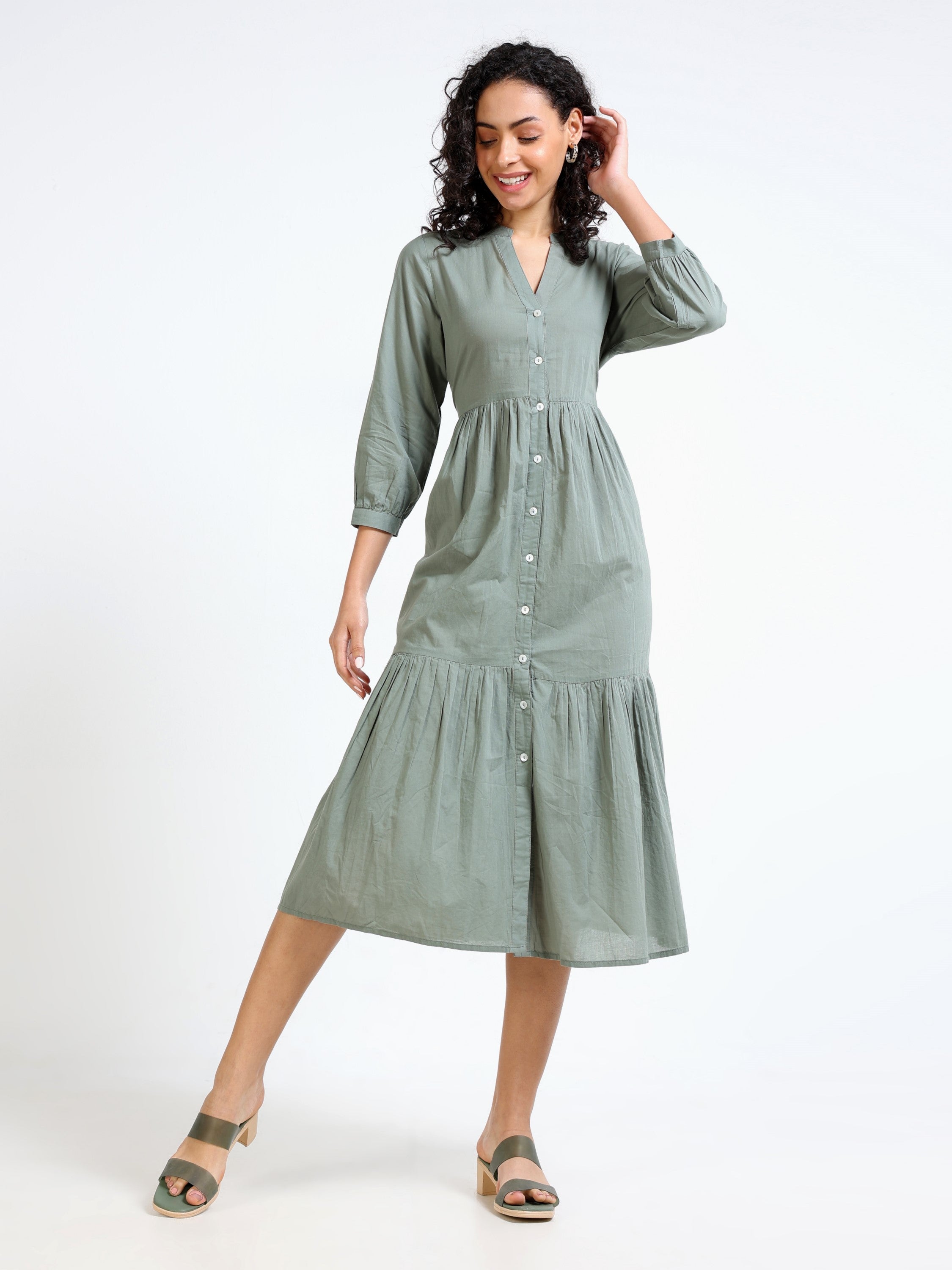 Women Green Maxi Tier Dress