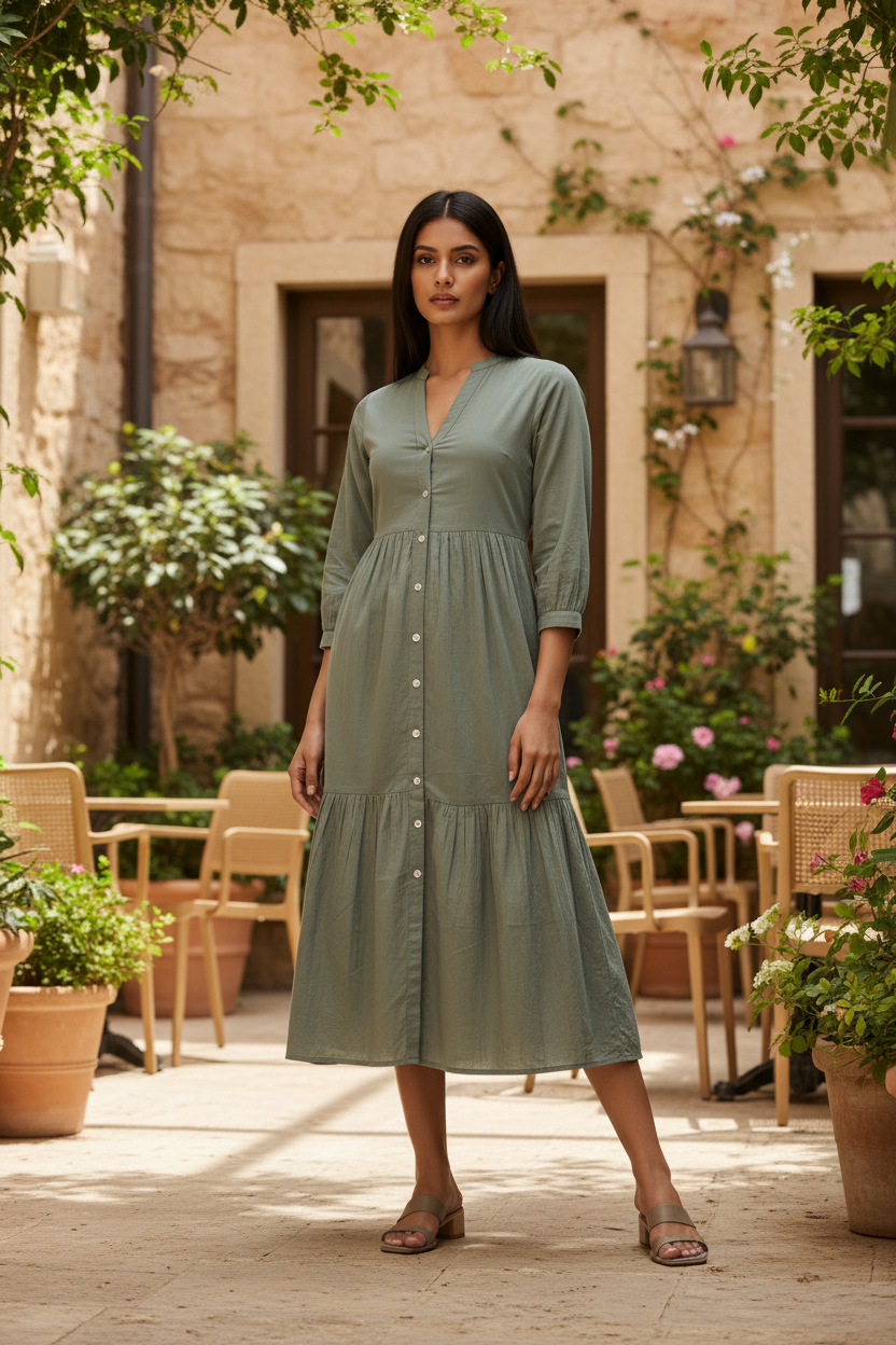 Women Green Maxi Tier Dress