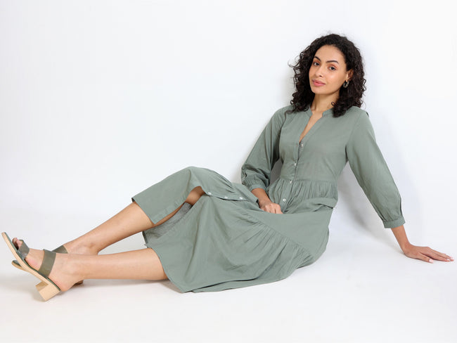 Women Green Maxi Tier Dress