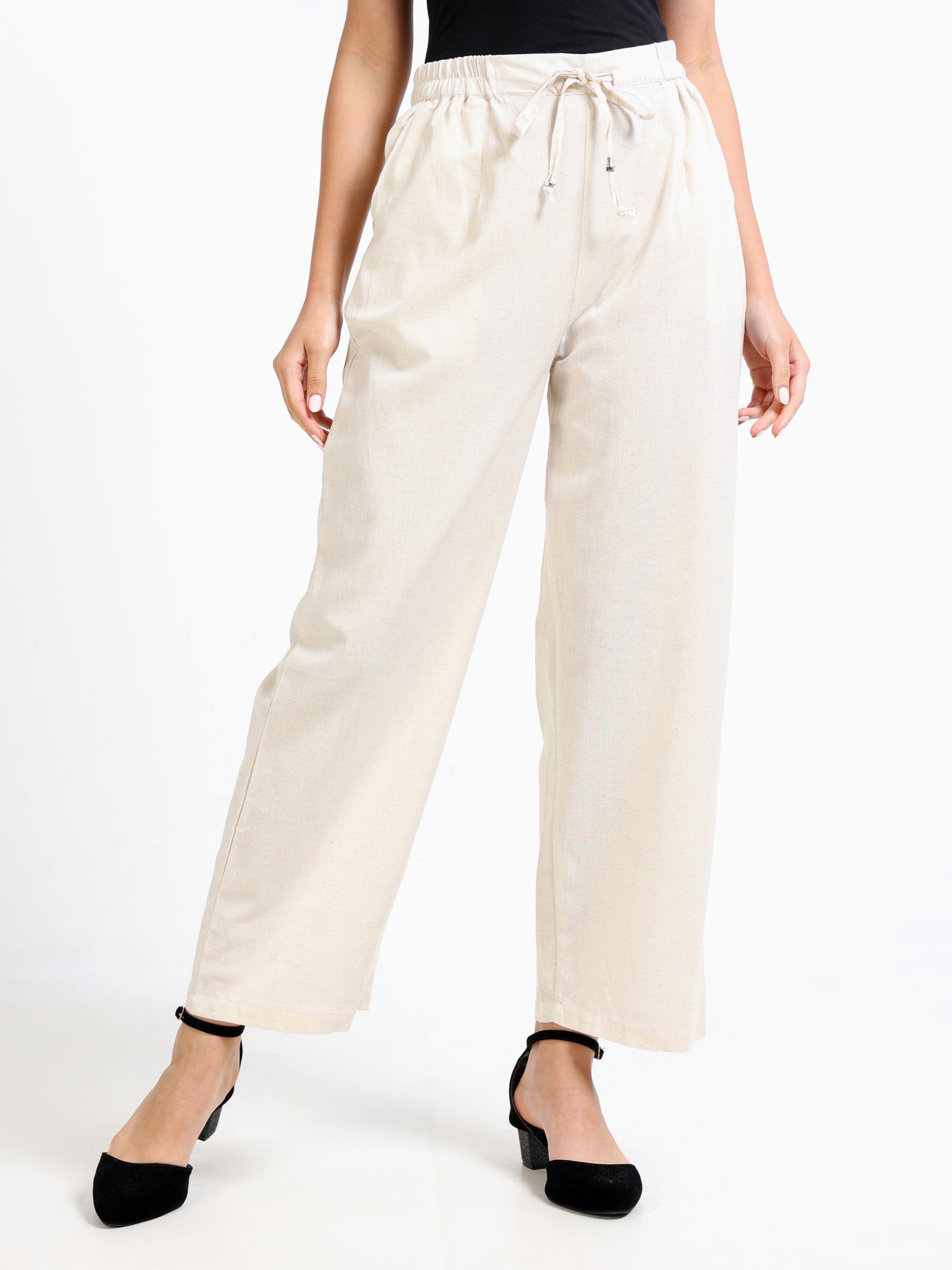 Women Cream Regular Fit Bottom