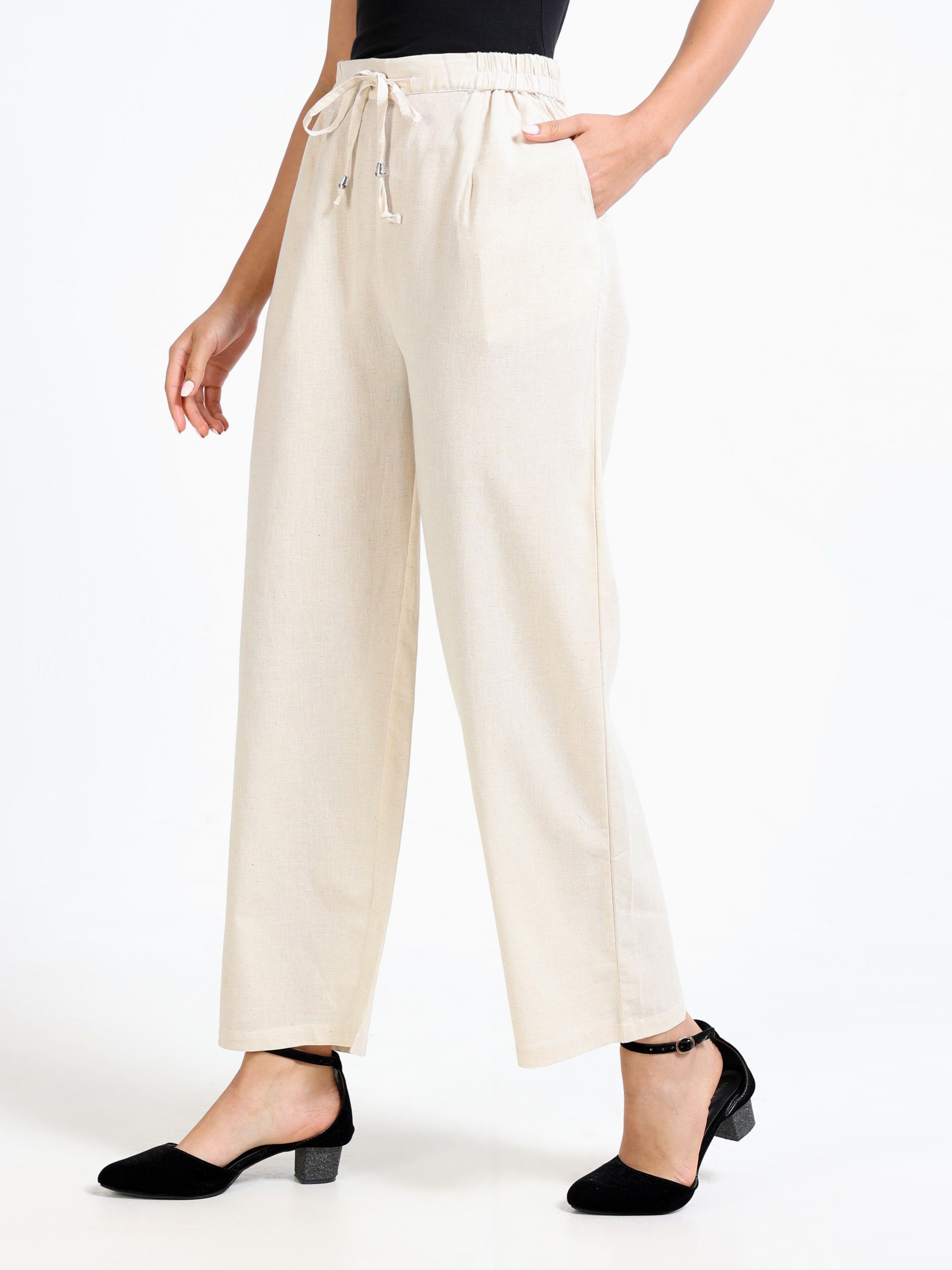 Women Cream Regular Fit Bottom