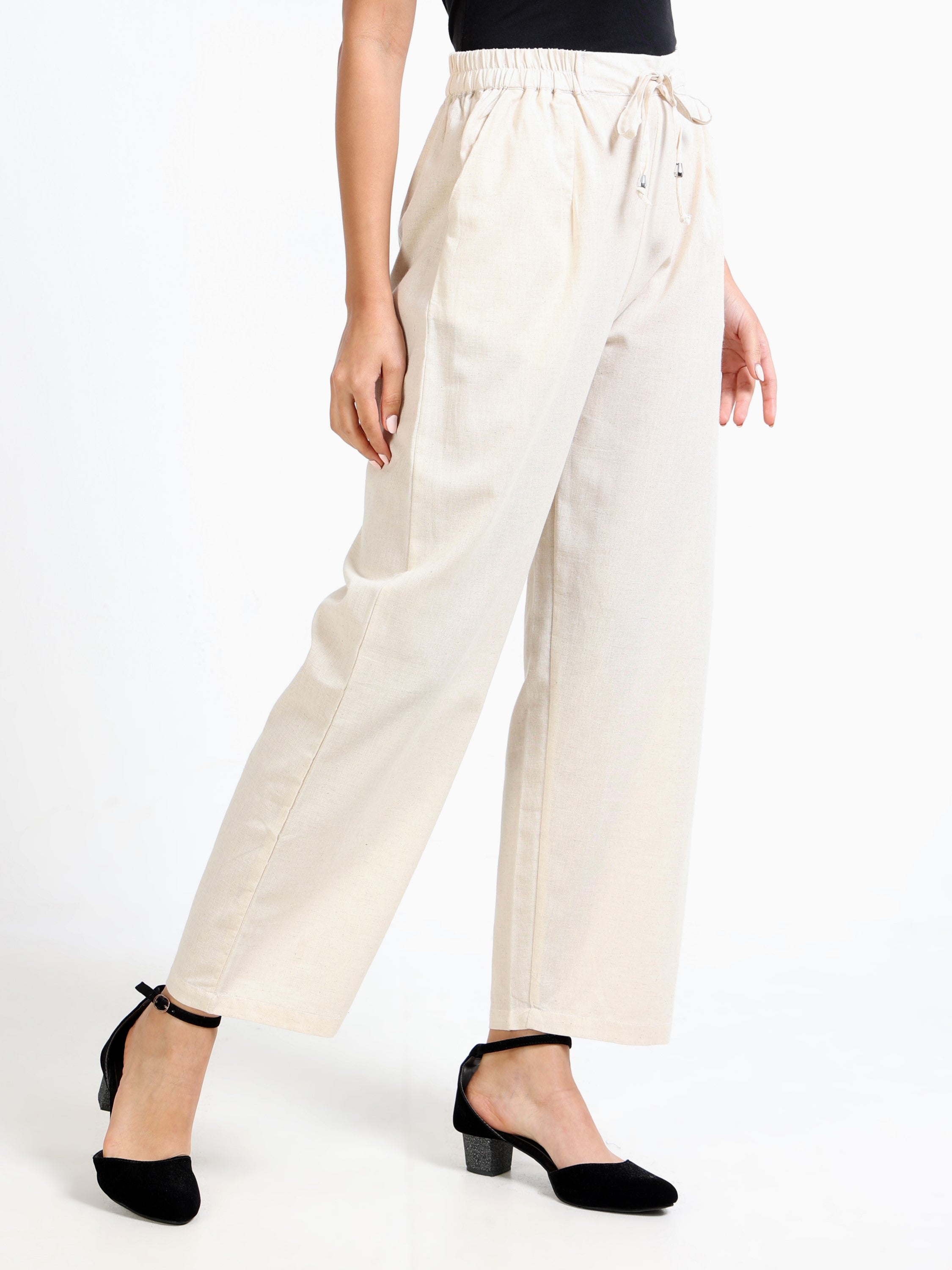 Women Cream Regular Fit Bottom