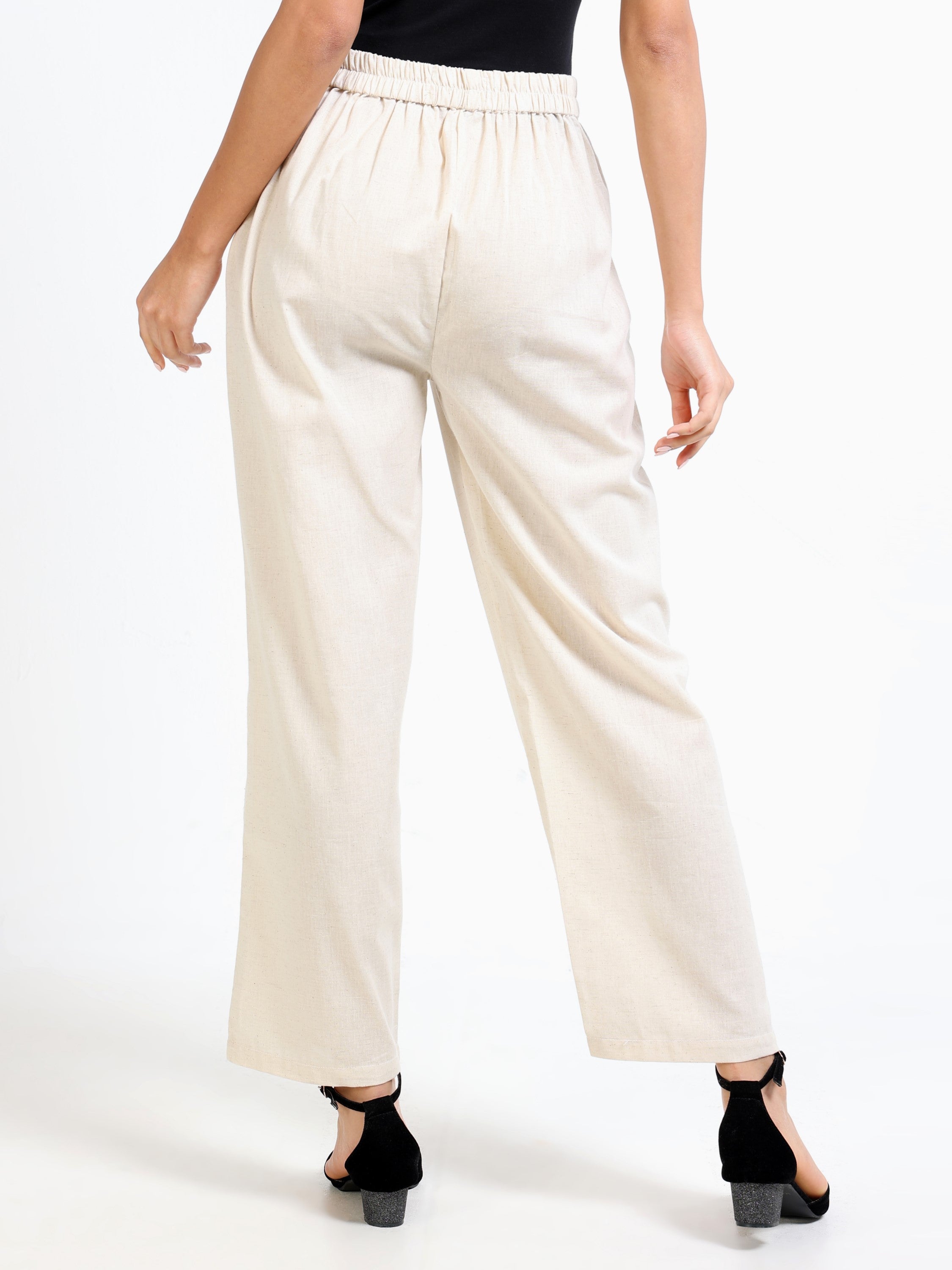 Women Cream Regular Fit Bottom