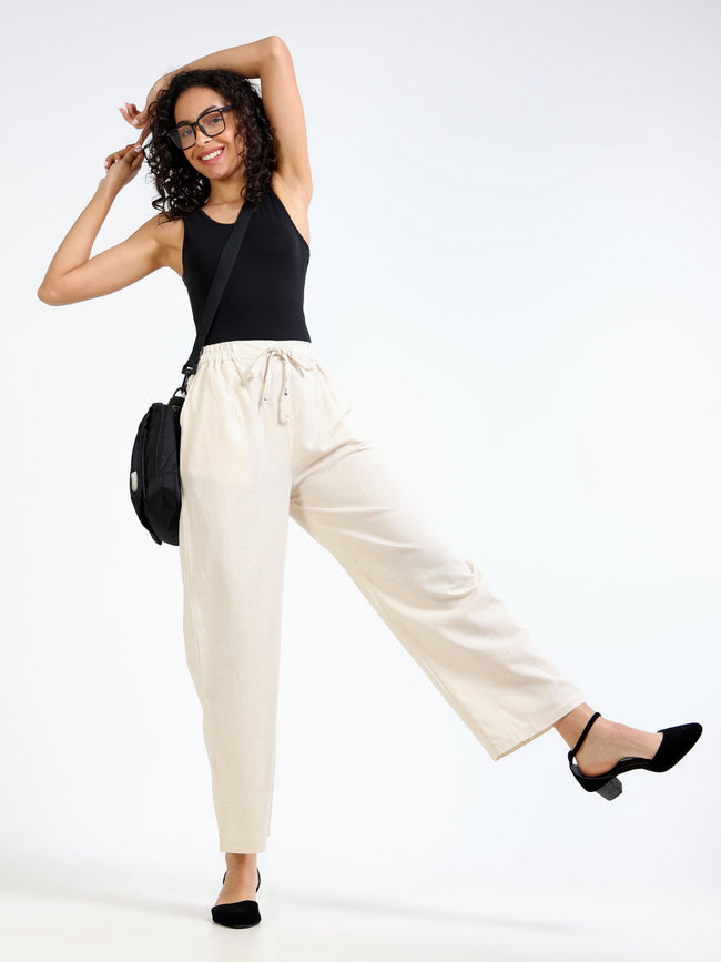 Women Cream Regular Fit Bottom