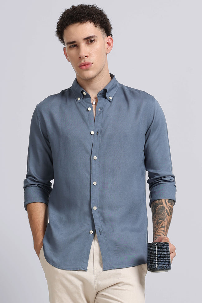 Men Blue Viscose Linen Shirt