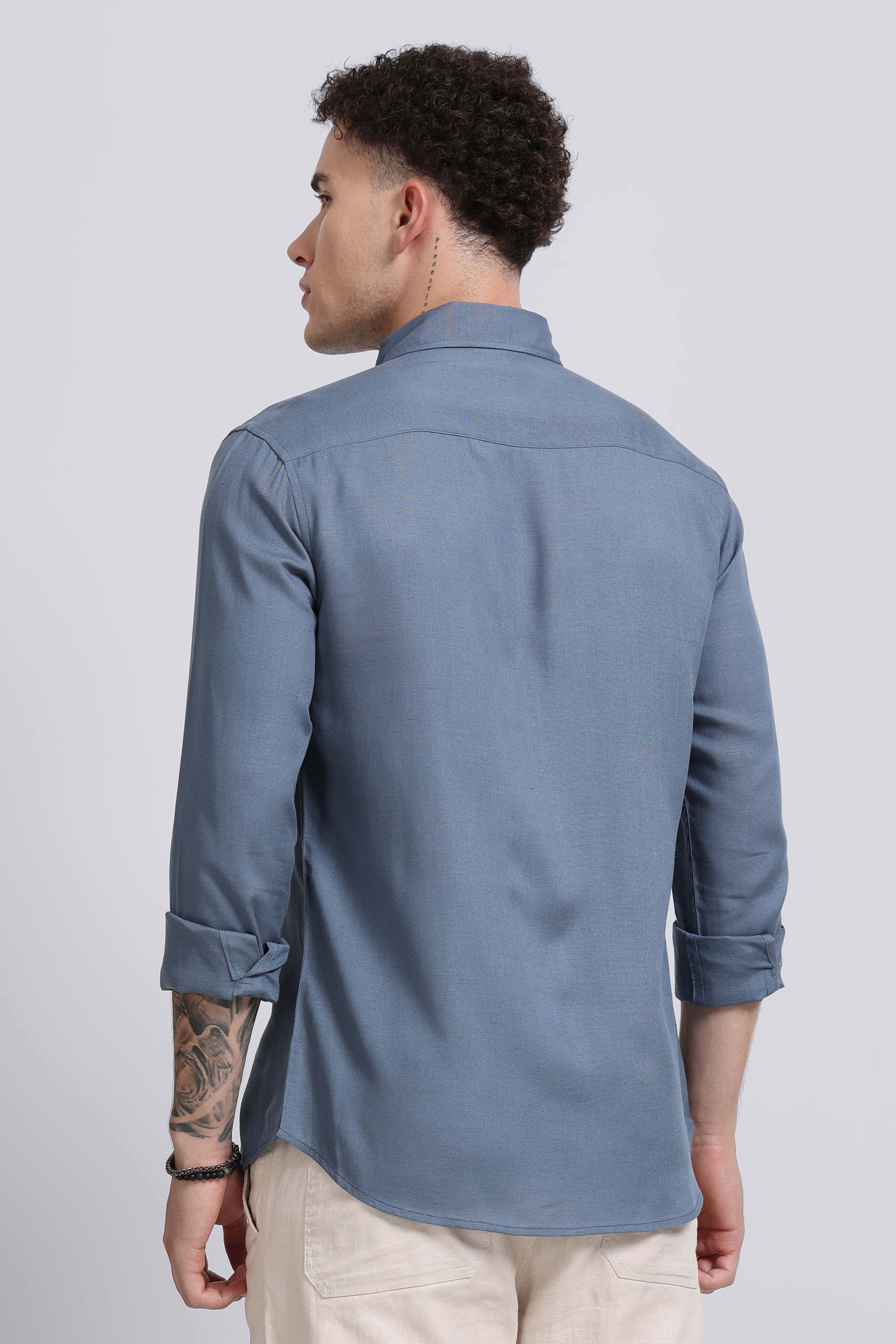 Men Blue Viscose Linen Shirt