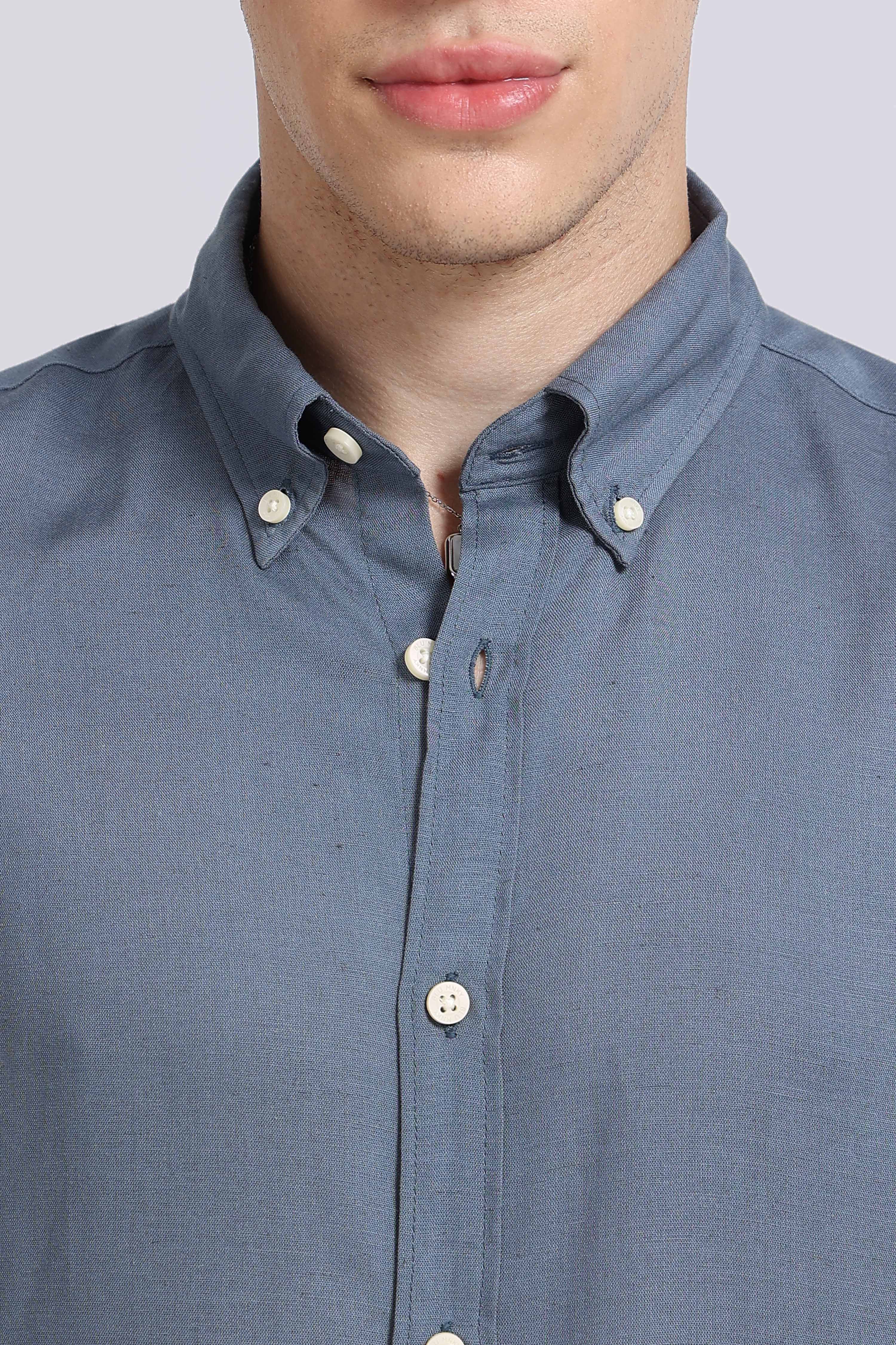 Men Blue Viscose Linen Shirt