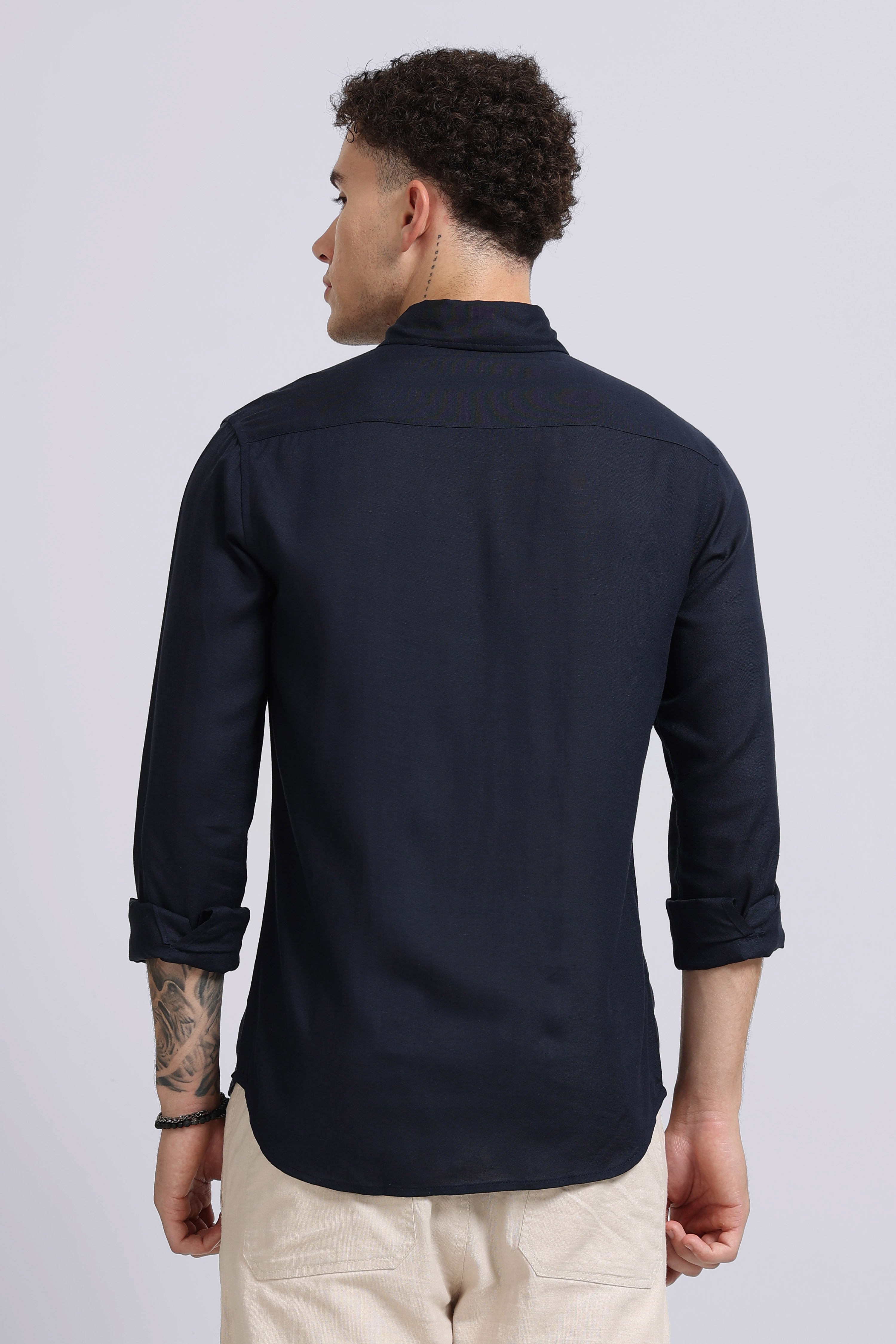 Men Navy Viscose Linen Shirt