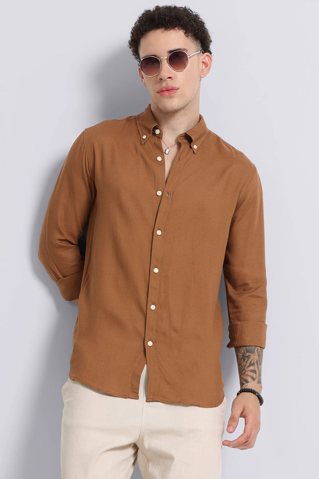 Men Brown Viscose Linen Shirt