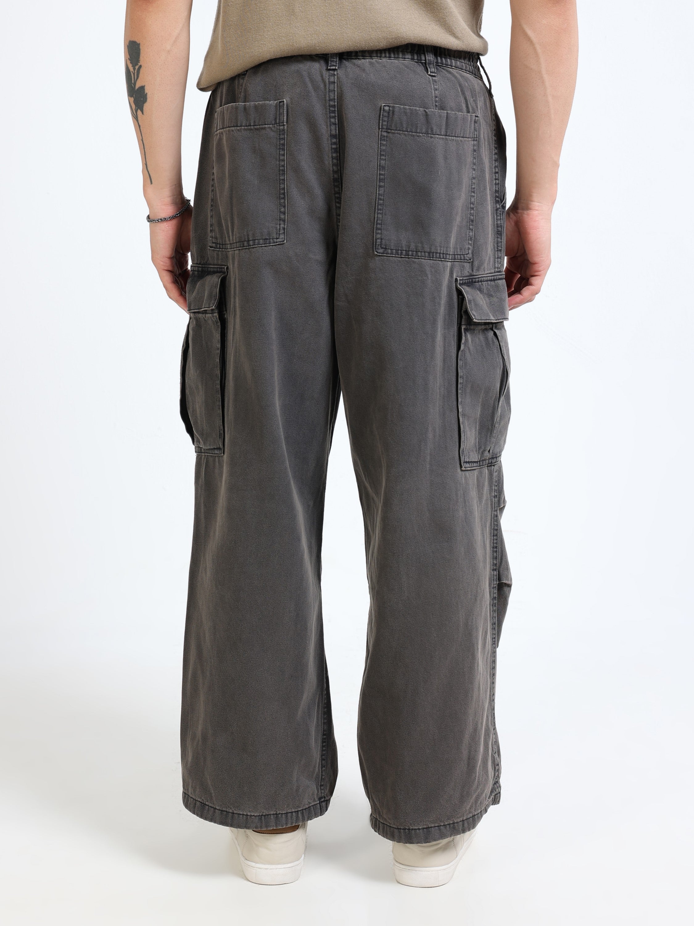 Men Black Denim Baggy Cargo Pants