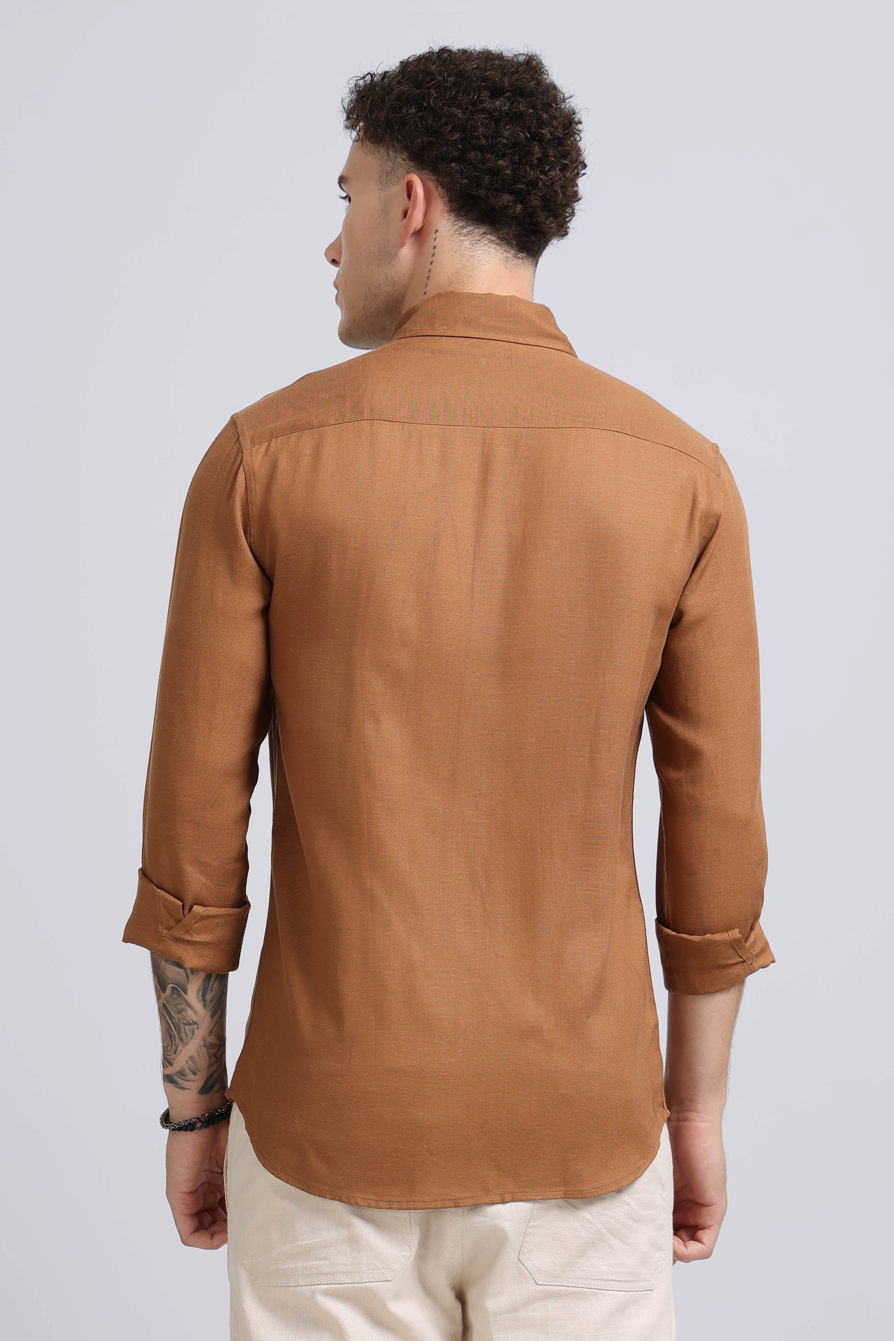 Men Brown Viscose Linen Shirt